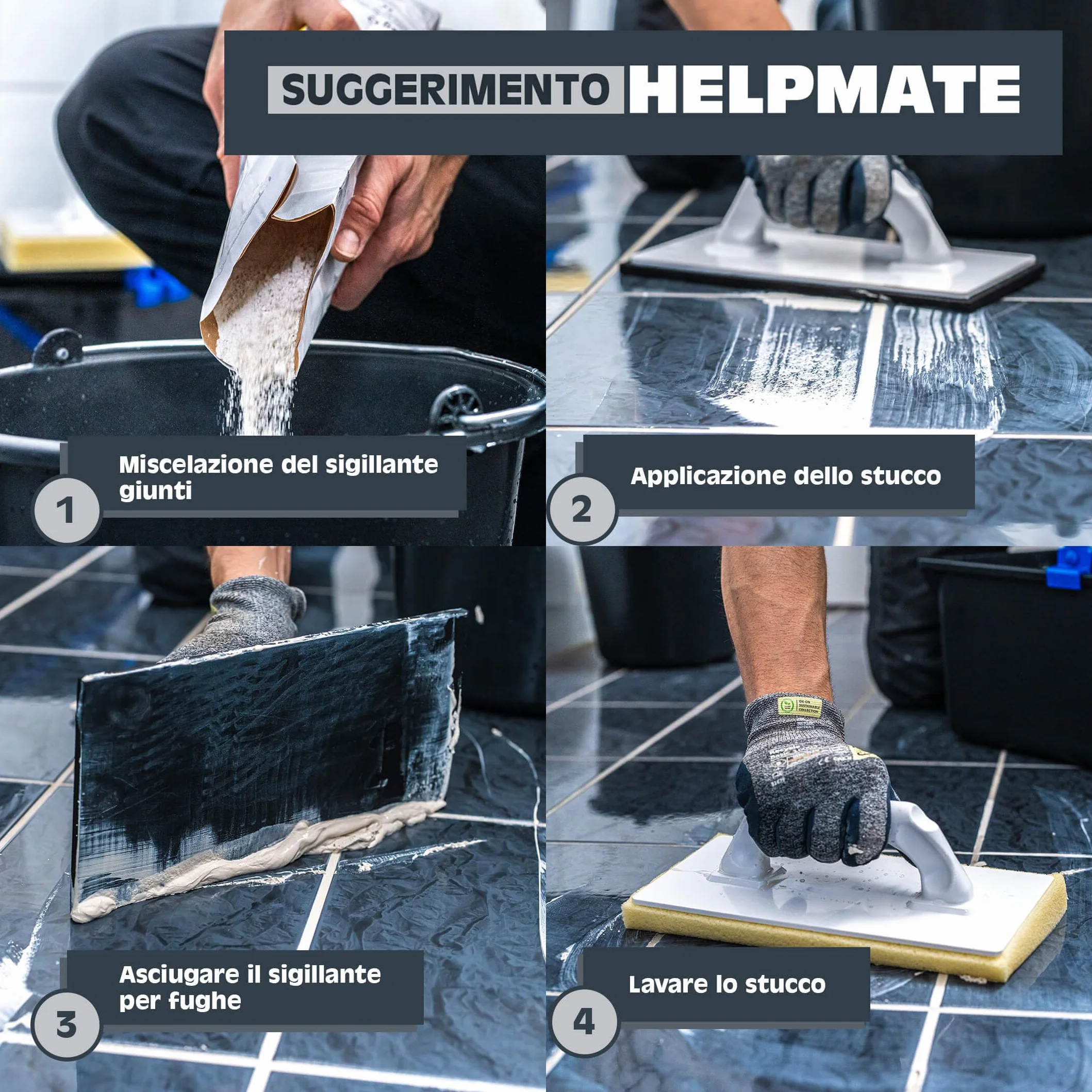 SET HELPMATE secchio in plastica da 12L idrospugna con rivestimento in gomma