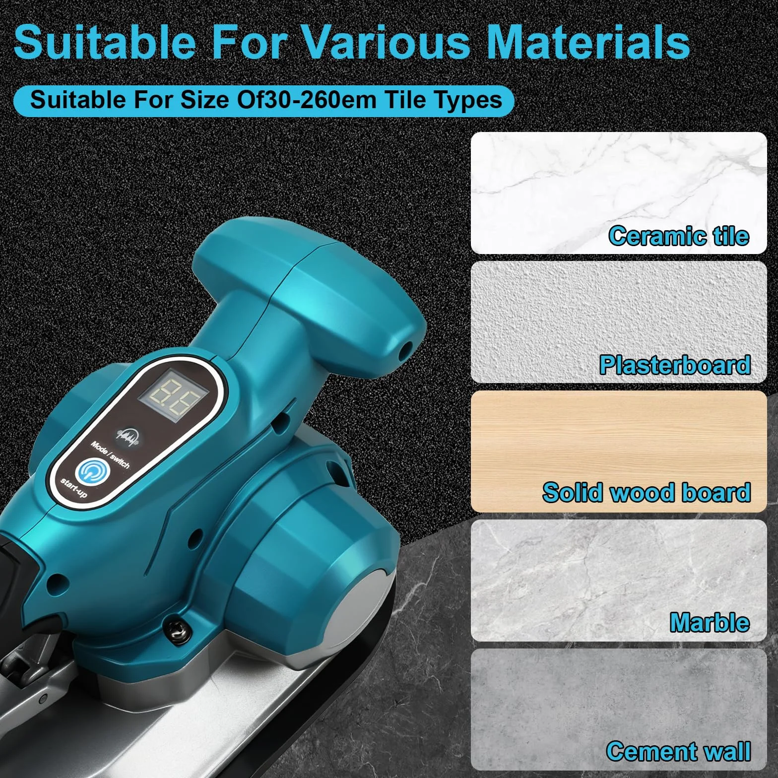 Batteria vibrante per piastrelle, compatibile con batteria Makita da 18 V (senza batteria), piastrellista con 6 marce regolabili, ventosa da 20 cm, forza adesiva da 200 kg, display digitale e borsa in