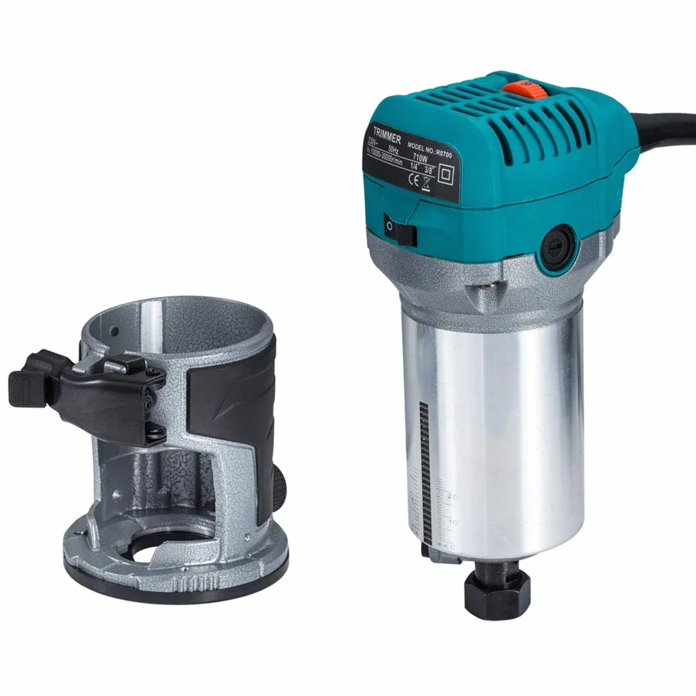 fresa a mano per legno, multifunzione 710 W + 15 pezzi, fresa in metallo duro da 6,35 mm