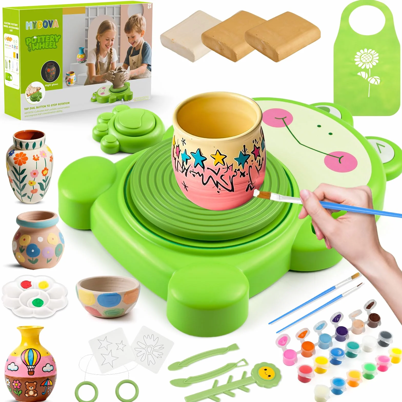 MYDOVA Ruota in ceramica per bambini, kit completo di pittura in ceramica, arte e artigianato per bambini dai 6 ai 12 anni con confezione da 3 argille per asciugare all'aria e strumenti di scultura