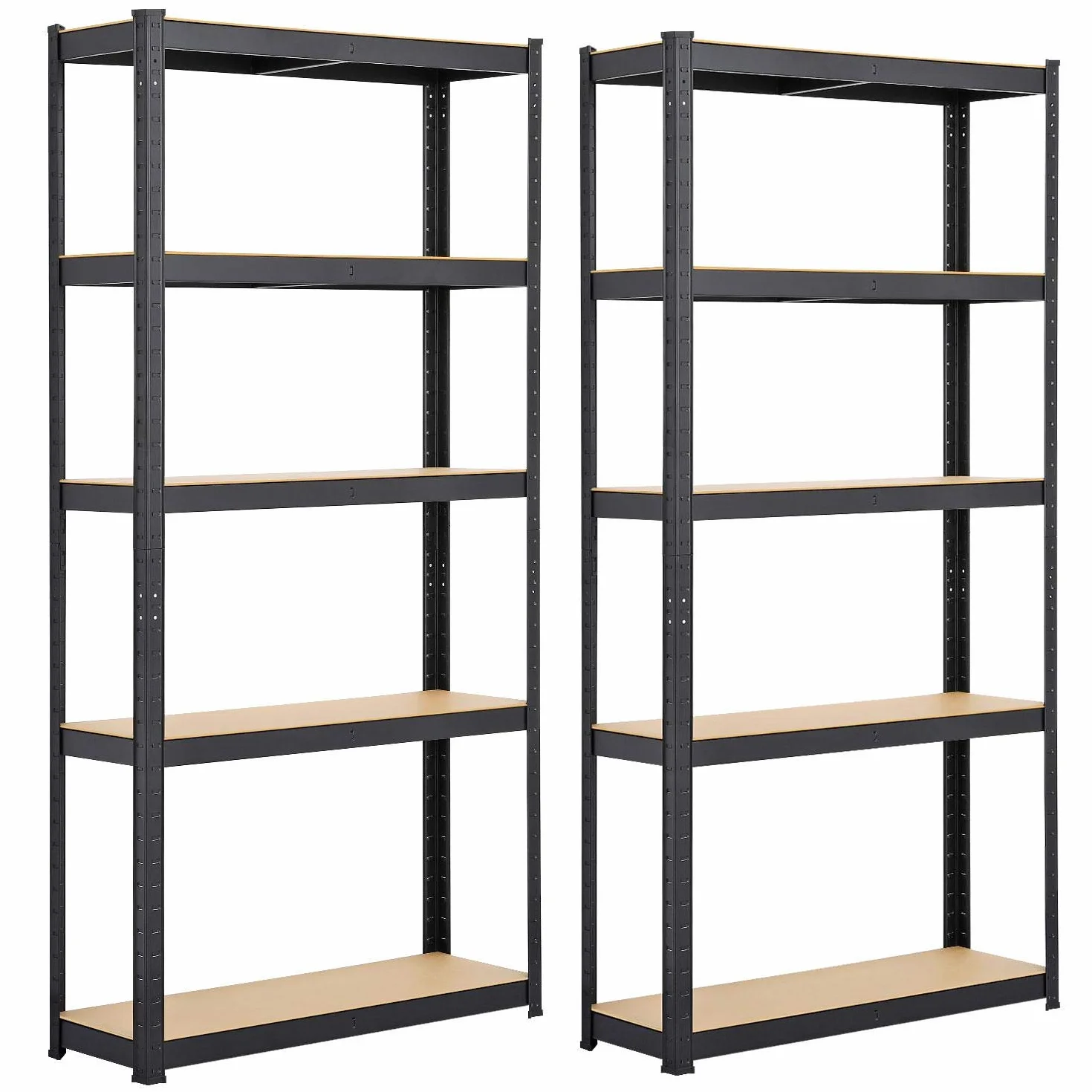 Yaheetech 2 Scaffali/Scaffalatture Metalliche da Garage 180 x 90 x 30 cm a 5 Ripiani in Acciaio Portata 175 kg per Ripiano Mensole da Cucina Magazzino Negozio Salvaspazio Neri