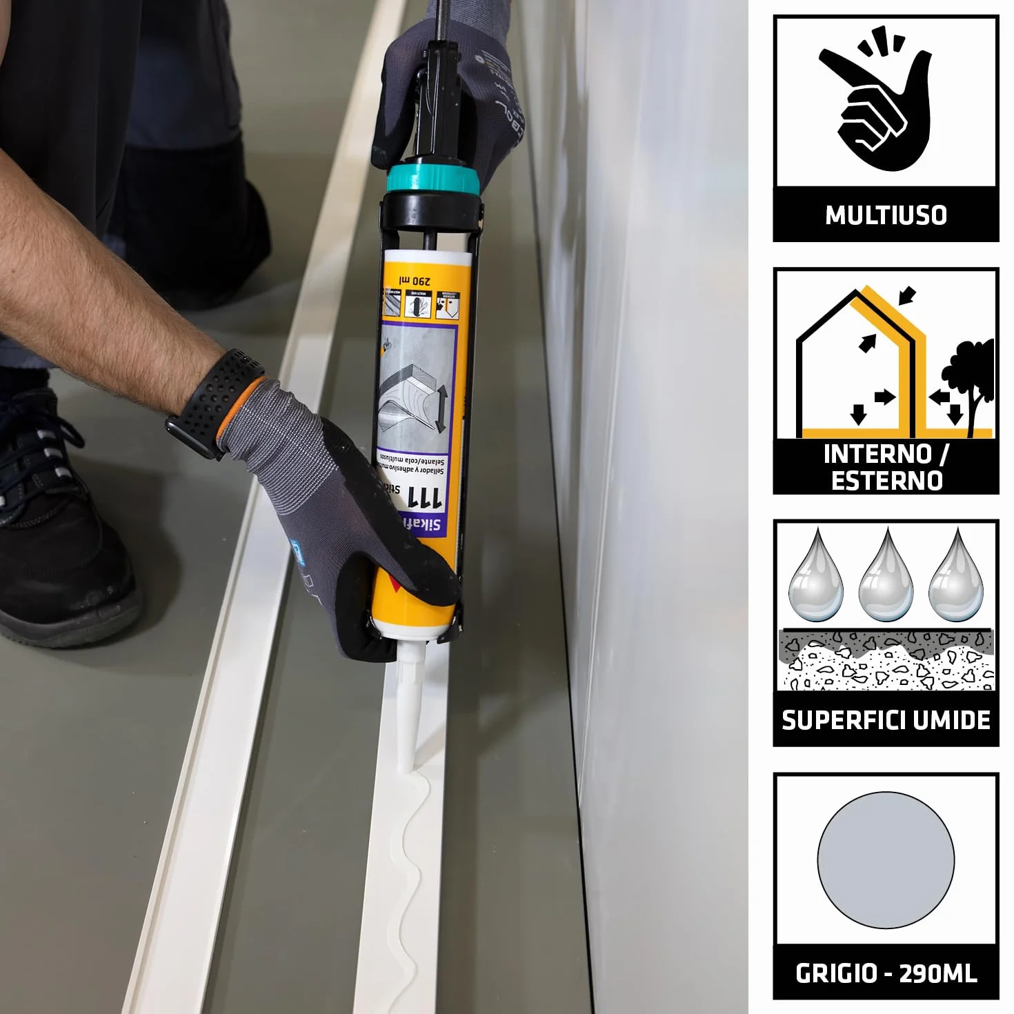 SIKA - Sigillante adesivo multiuso - Sikaflex-111 Stick & Seal, Grigio - Ideale per esterni, resistente e flessibile - La soluzione pronta all'uso per ogni fissaggio - 290ml
