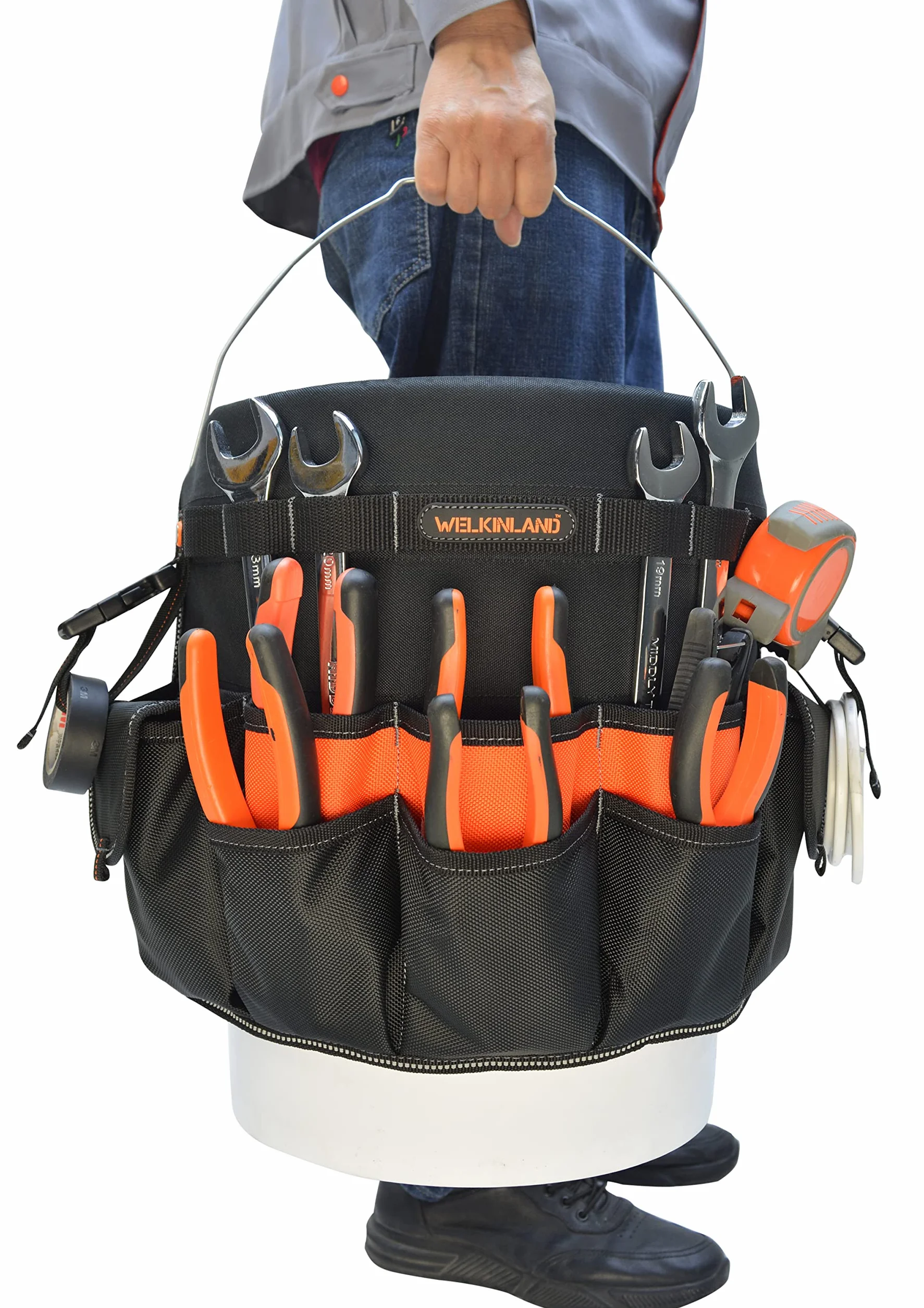 WELKINLAND Organizer per attrezzi da 5 galloni, supporto per secchio, borsa per attrezzi