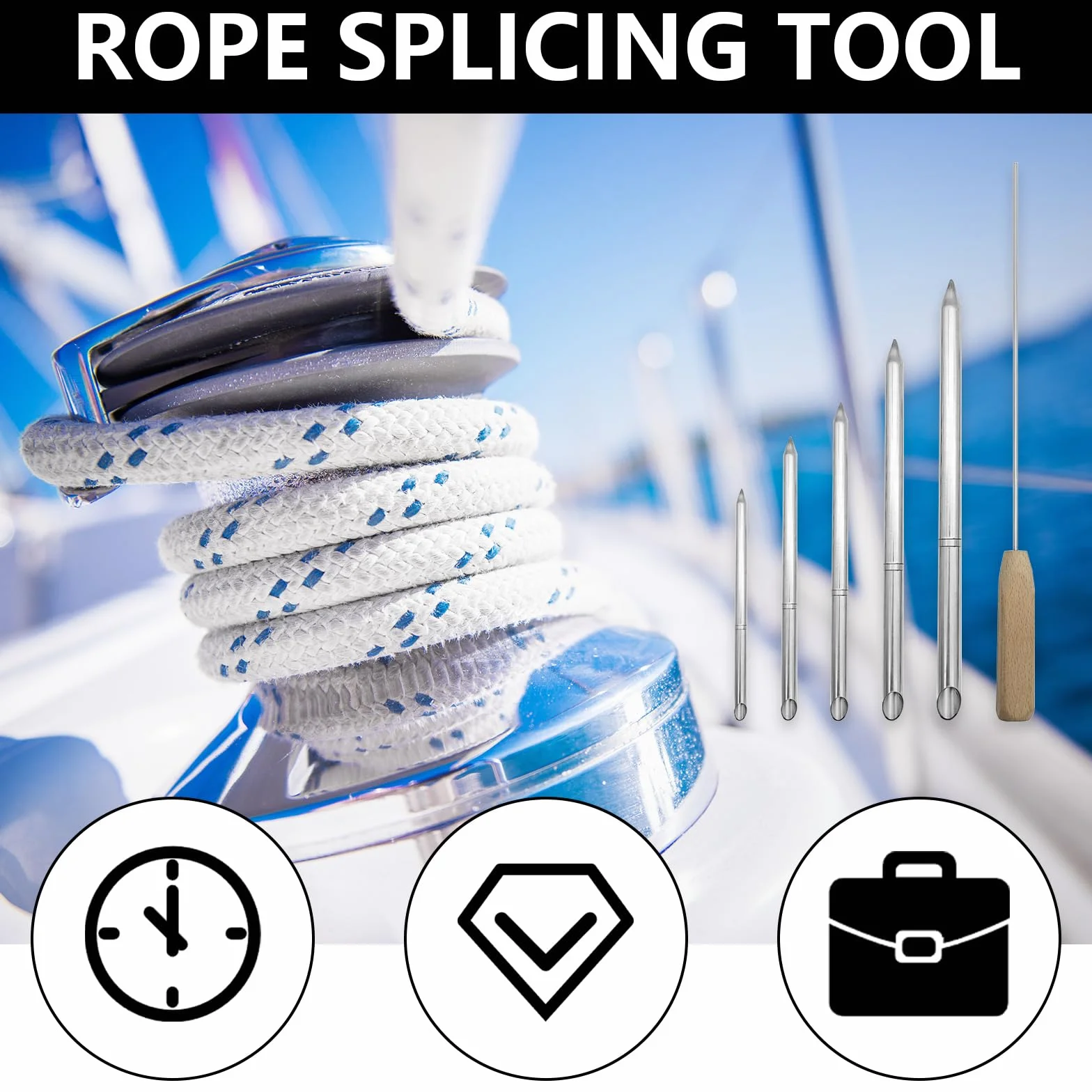 7 Pezzi Kit Utensili Giunzione Corde, Acciaio Inossidabile Con Spintore E Borsa Portaoggetti Per Corda Doppia Treccia 1/4" 5/16" 3/8" 7/16" 1/2" Per Rapido Recupero Giunzione
