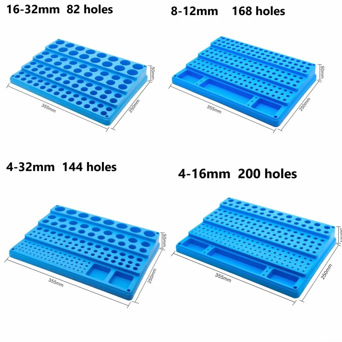 Scatola portaoggetti per punte da trapano e utensili di fresatura con 288 fori per una facile organizzazione e accesso (4-16 mm, 200 fori)