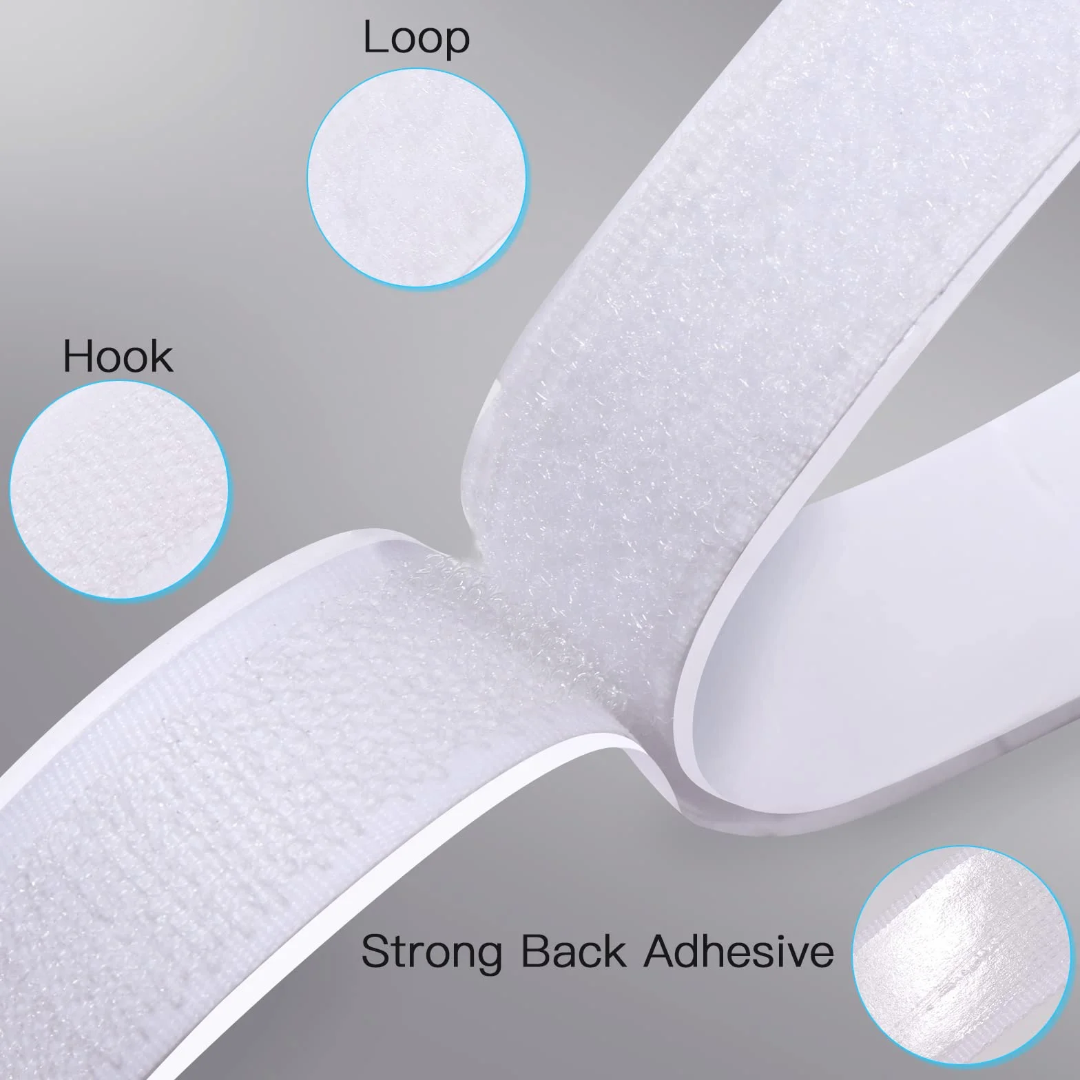 Vinabo Hook Loop Autoadesivo 5 M X 20 MM, Nastro Biadesivo Per Tessuti Hook Loop, Nastro Adesivo Forte Con Chiusura A Strappo Per Cucire (Bianco)