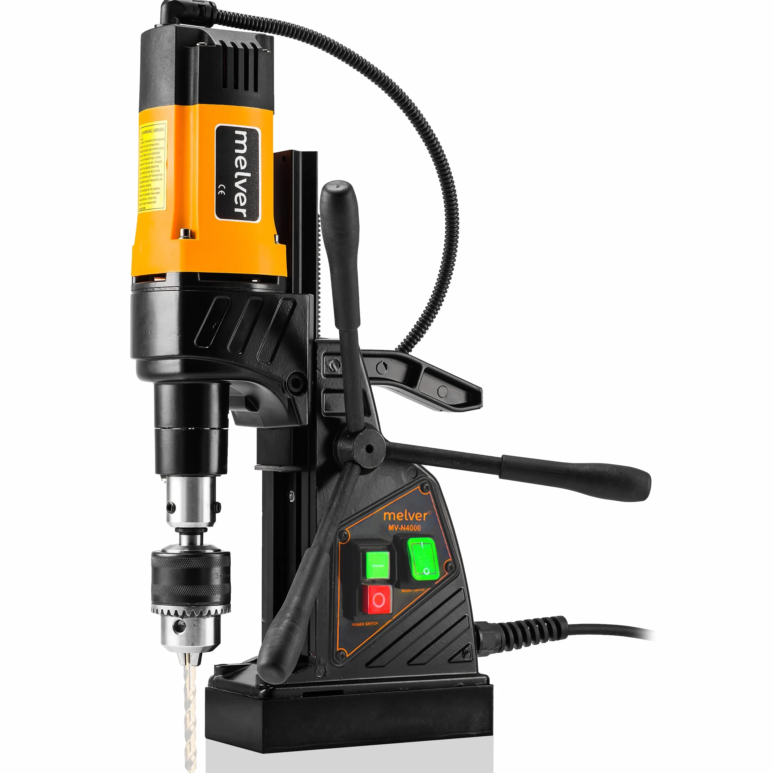Trapano magnetico a nucleo, leggero, industriale, con Weldon e Borcope, mandrino Fi-40 mm/1480 W/10 kg/690 giri/min
