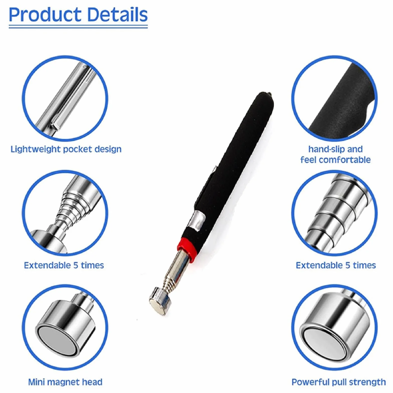Penna Telescopica Magnetica,Telescopica Portatile e Magnetica,Strumento Magnetico per Pickup,Magnetico Pick-Up Grabber Strumento con Clip da Tasca Stile Penna per Trovare Chiavi, Monete, Viti