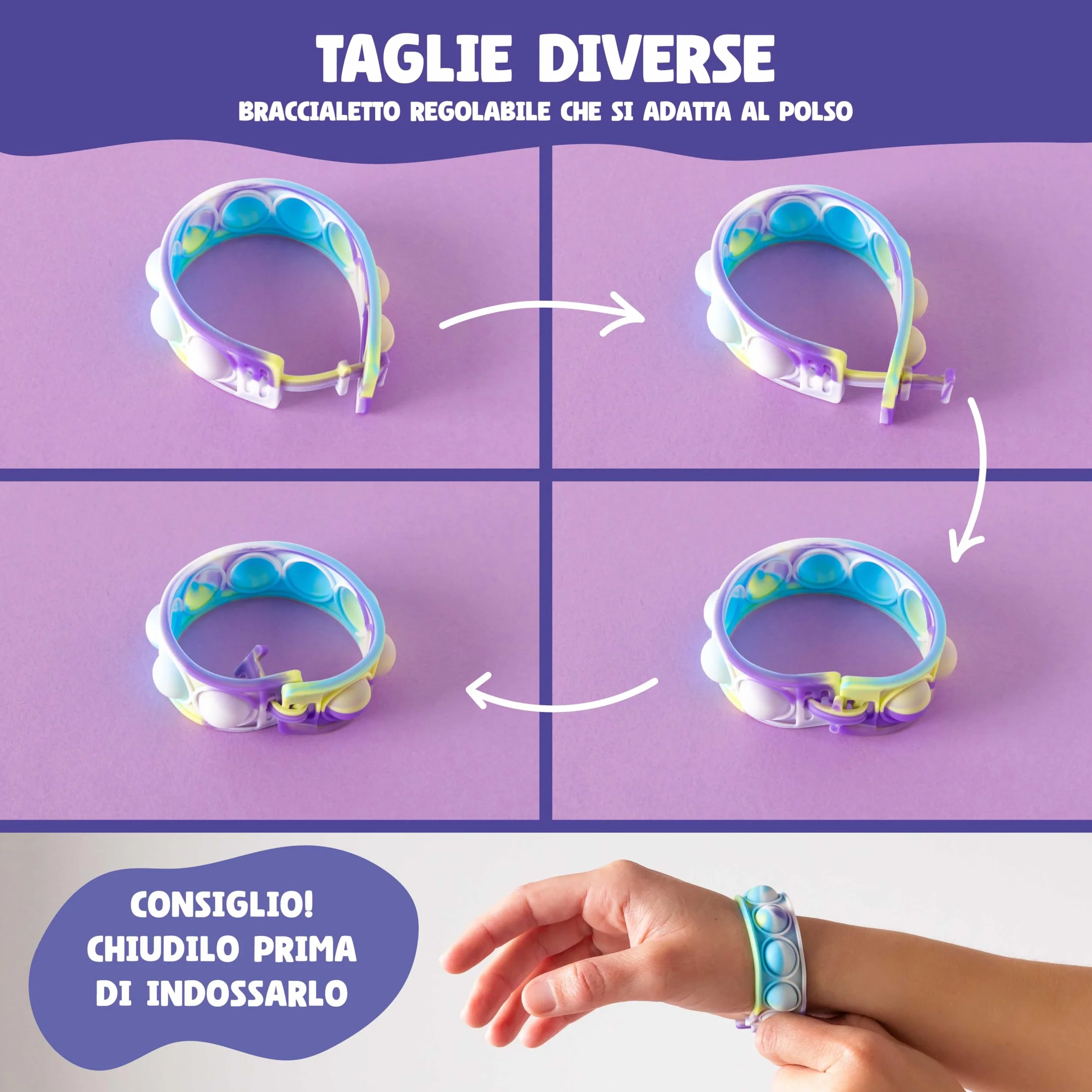 BONNYCO Braccialetti e Portachiavi Pop It, 30 Pezzi Regalini Fine Festa Bambini Fidget Toys