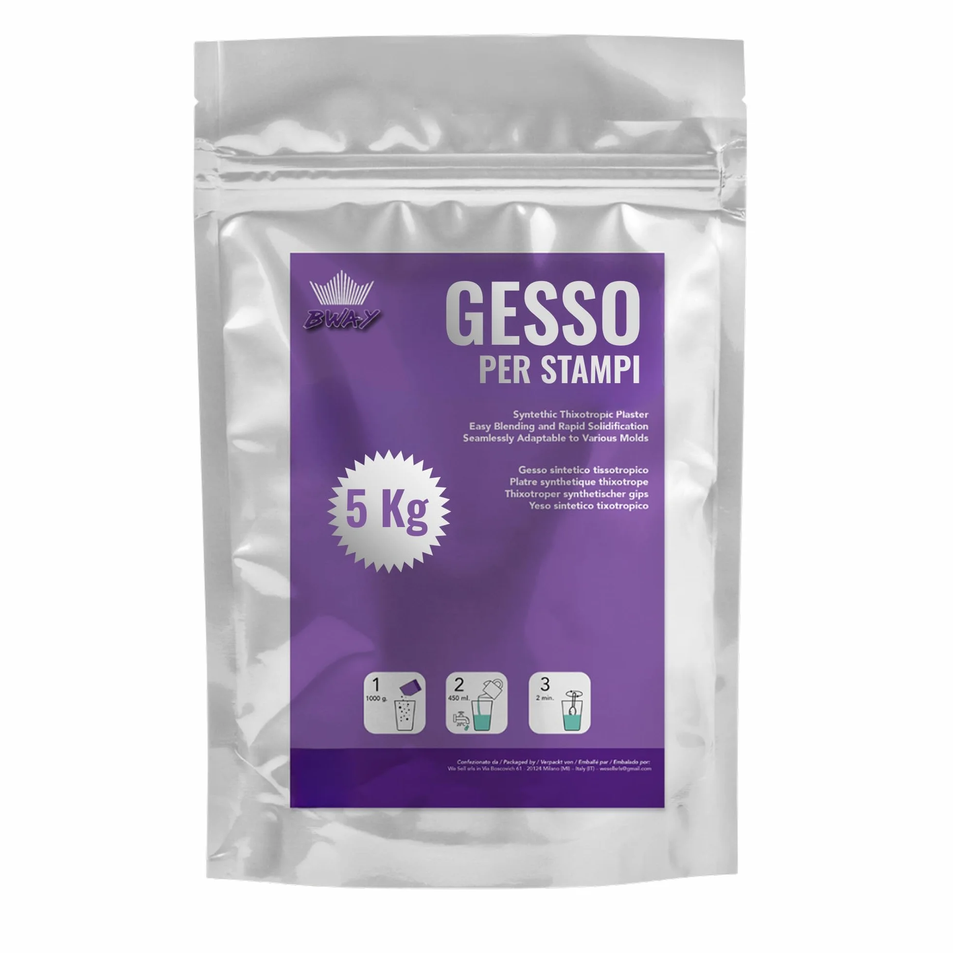 BWAY Gesso per Stampi in Polvere di Ceramica Bianca - Polvere di Gesso Ceramico per Stampi in Silicone di Alta Qualità - Ideale per Fai da Te e Progetti Creativi - Confezione da 5 Kg