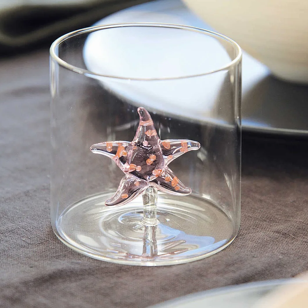Bicchiere in vetro borosilicato 250 ml con decoro stella marina