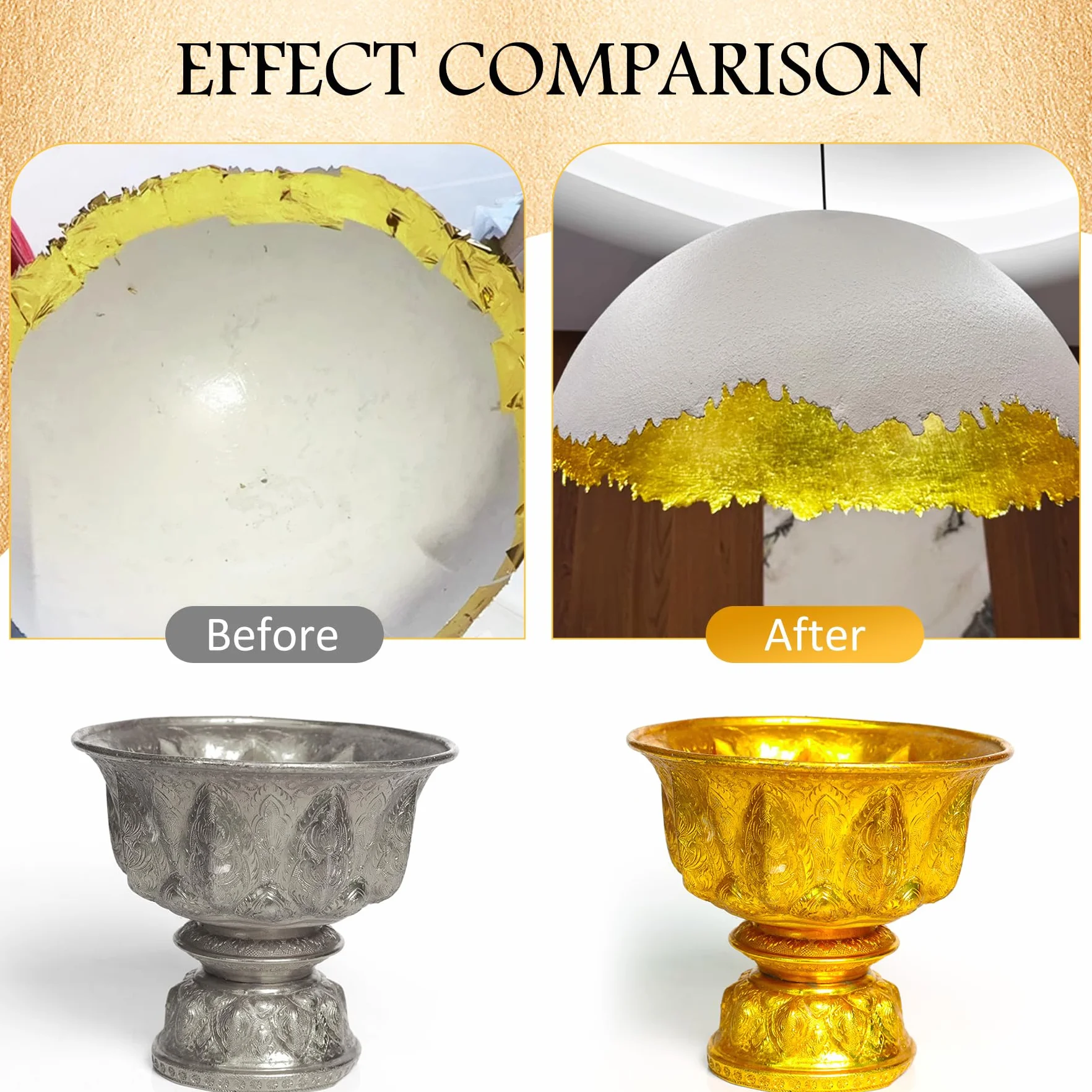 Kit Colla per Doratura con Foglia d'Oro - 200ml Adesivo e Vernice a Base d'Acqua con Pennello, 100 Foglie d'Oro per Arte, Artigianato, Pittura, Decorazione Mobili - Materiali per Pittura e Doratura