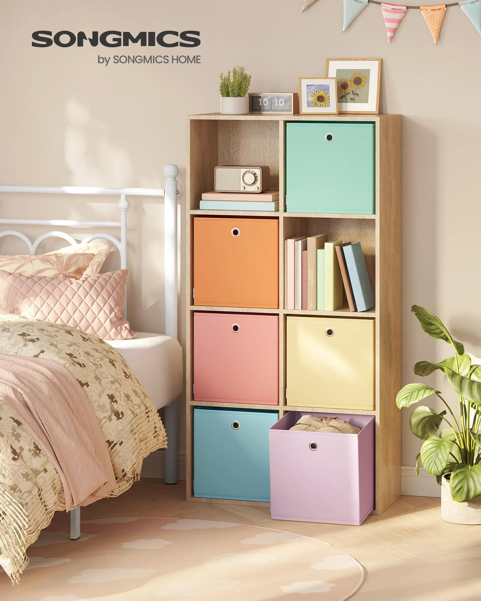 SONGMICS Set di 6 Contenitori in Tessuto Pieghevoli 33x33x33 cm per Armadi a Cubo Organizer Colorati