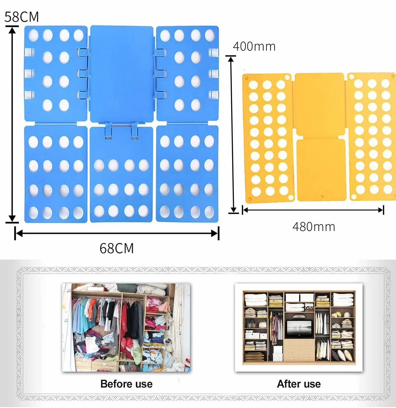 2 Pezzi Piega Abiti, Piega Indumenti Adulti Bambini Piega Magliette Piega Camicie Organizzatore Piega Vestiti Fast Folder Piega Magliette per Piegare Camicie(Blu+Giallo)