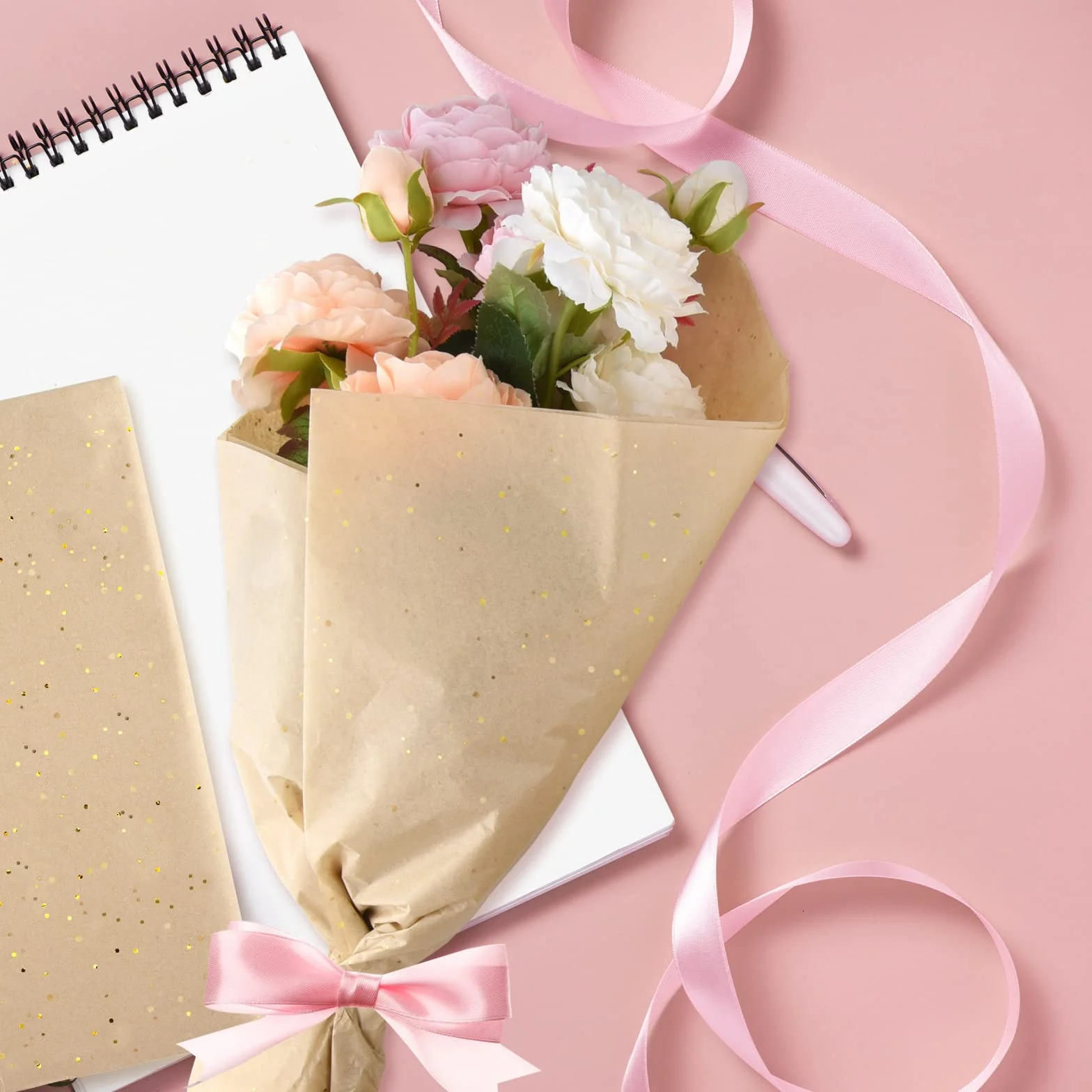 ASTARON Carta Velina Glitterata per Incartare 50x66cm, Carta Glitterata Fogli di Carta Velina Marrone per Confezioni Bouquet Natale Compleanno Confezioni Regalo Artigianato Forniture 10 Fogli