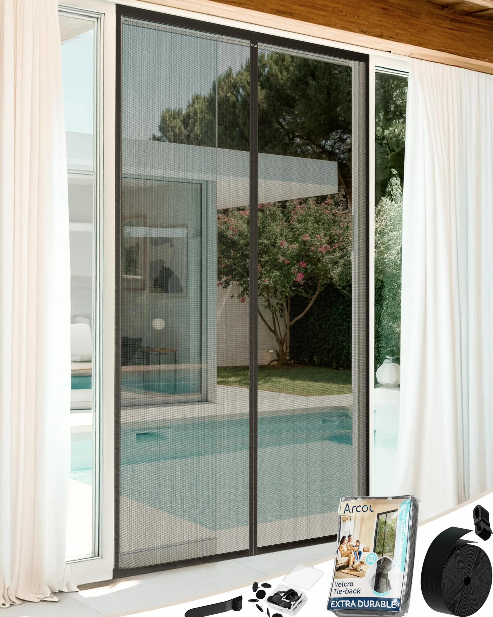 ARCOL Zanzariera Magnetica 120x240 cm Premium in Fibra di Vetro - Stop Zanzare in 3 Min., Rete Ultra-Fine Anti-Insetti, Chiusura Automatica con Magneti & Pesi, Nastro a Strappo Extra-Largo (Nero)