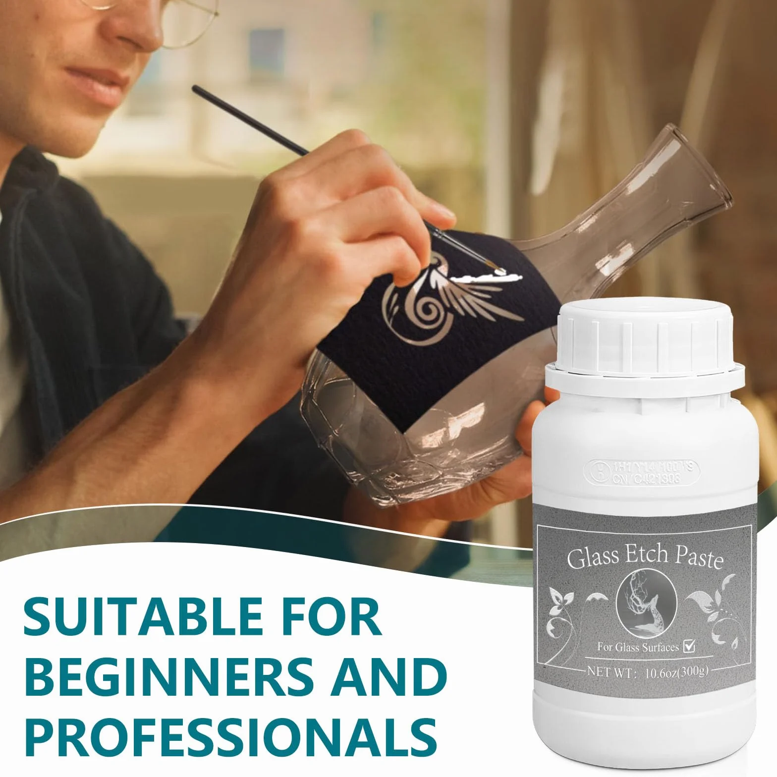 Glass Etching Kit, 300 g, crema per vetro, per accessori fai da te, per creare bellissimi disegni sulle superfici