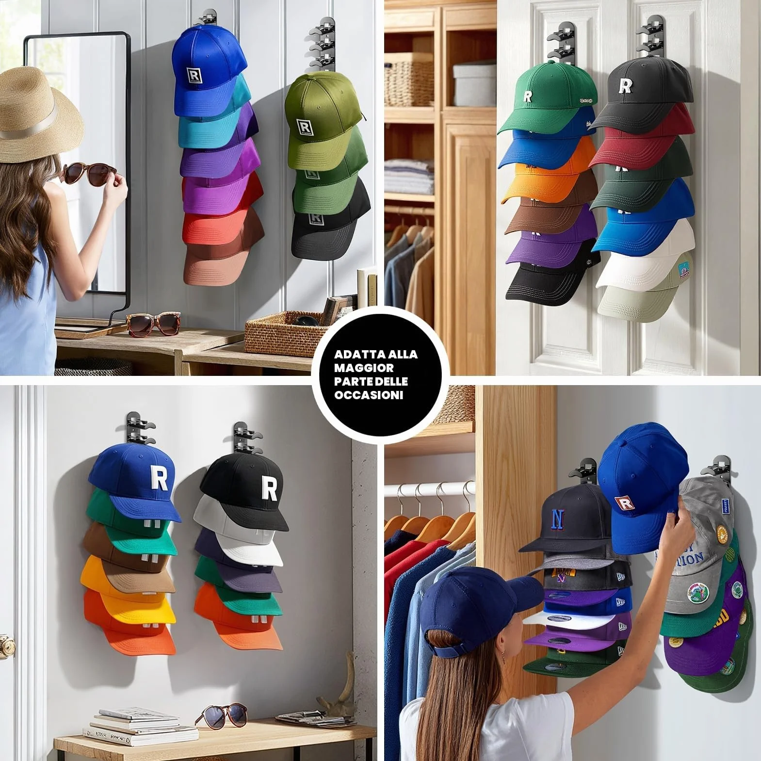 Porta Cappelli Muro Gancio Plastica Cappelliera Parete Ganci Resistente Organizzatore Cappelli Berretti Visiera Nero