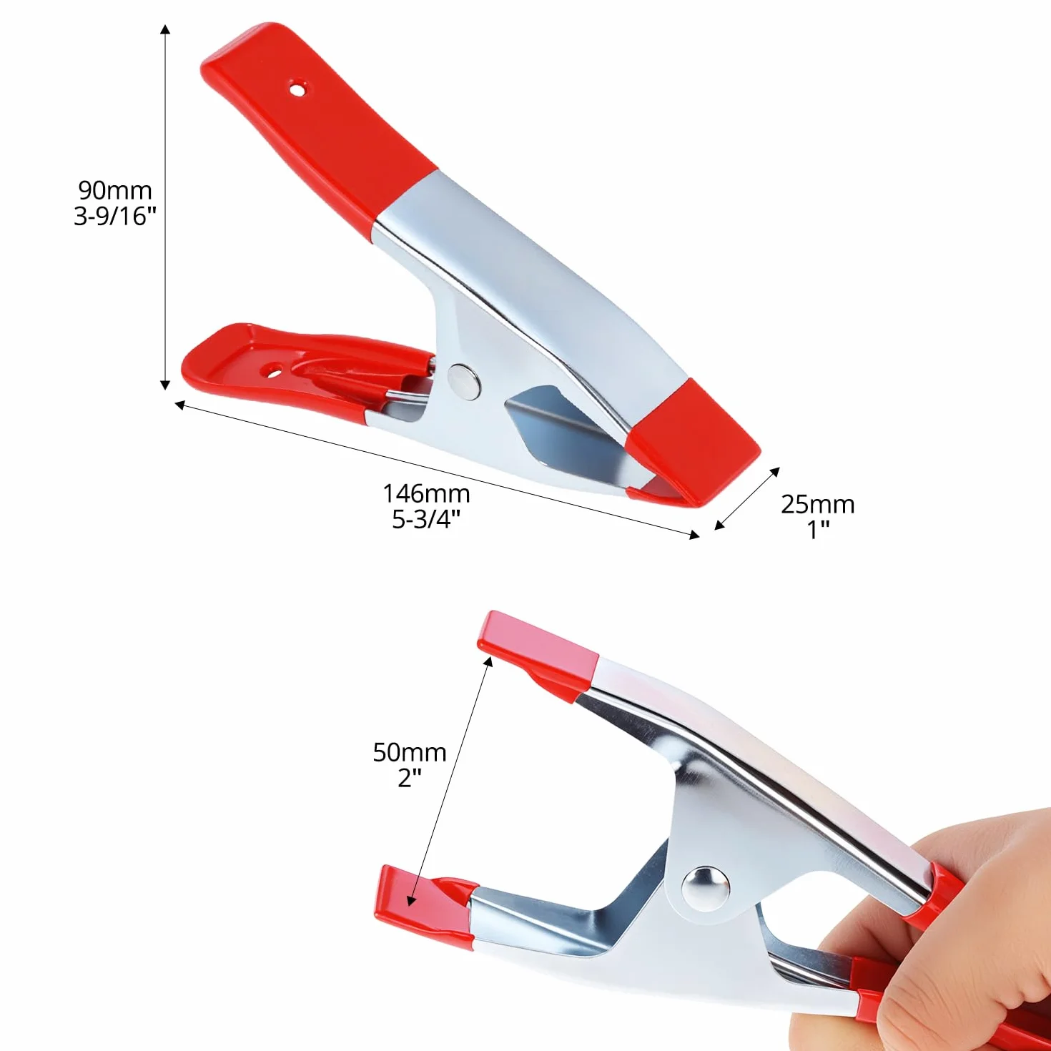 QWORK® Set di 6 Morsetti a Molla in Metallo 140 mm - Apertura 45 mm - Maxi Pinze per Foto & Bricolage
