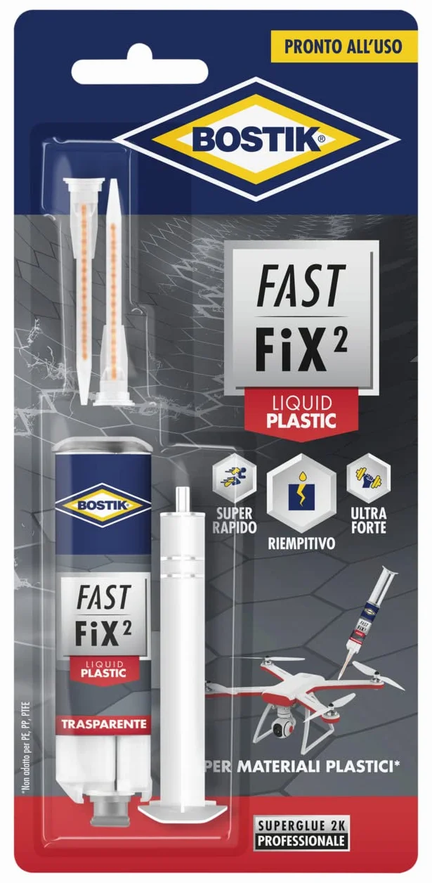 BOSTIK Fast Fix2 Liquid Plastic colle bicomponenti super forte e rapida, pronta all'uso, per materiali plastici 10g trasparente