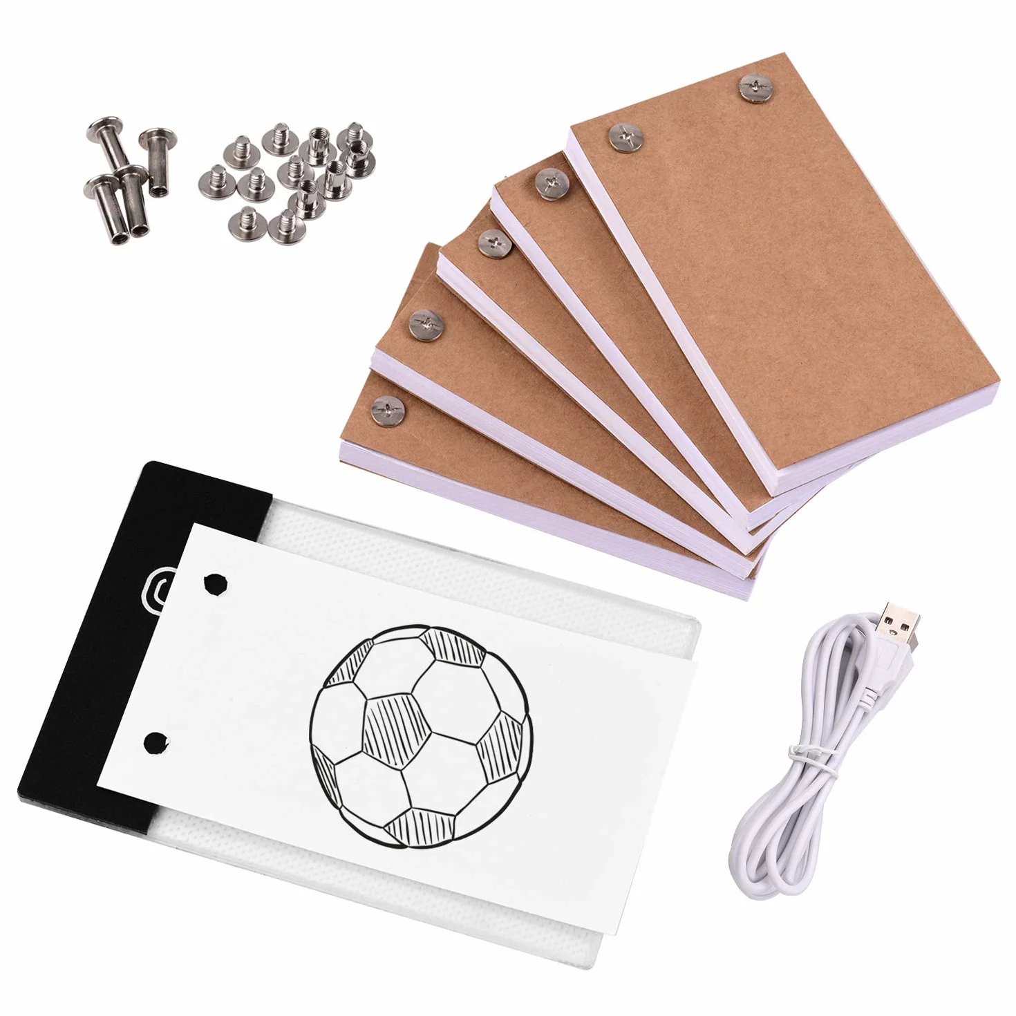 Kit Flip Book con blocco LED per tablet 300 fogli di carta disegno con vite per rilegatura, per disegnare cartoni animati, cartoni animati, set di inetti per pollice, set