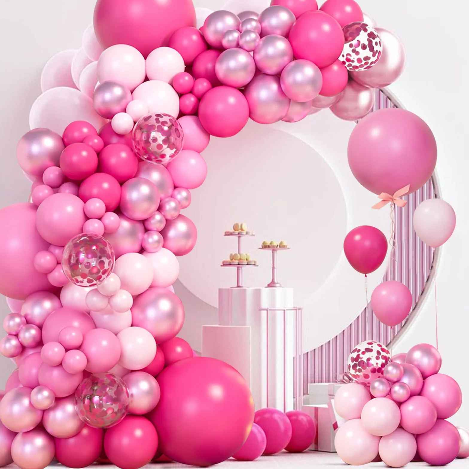 Kit Arco Palloncini Rosa - 115pcs Palloncini Compleanno Palloncini Fucsia, Palloncini Baby Festa Bambina, Ghirlanda Palloncini per Battesimo Bambino, Allestimento Compleanno, Matrimonio, Baby Shower