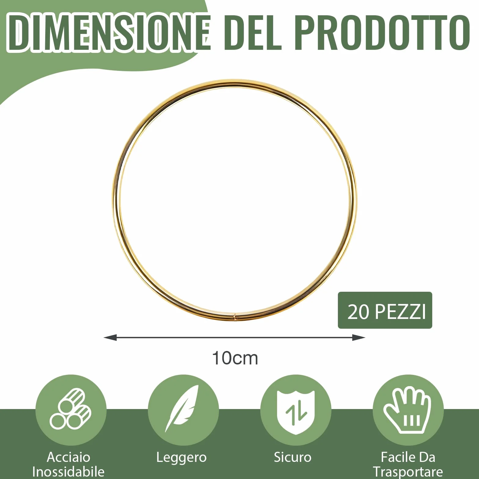 VEGCOO 20 Pezzi Cerchi per Acchiappasogni 10 cm Anelli in Metallo Oro, Ferro Macramè Fai da Te