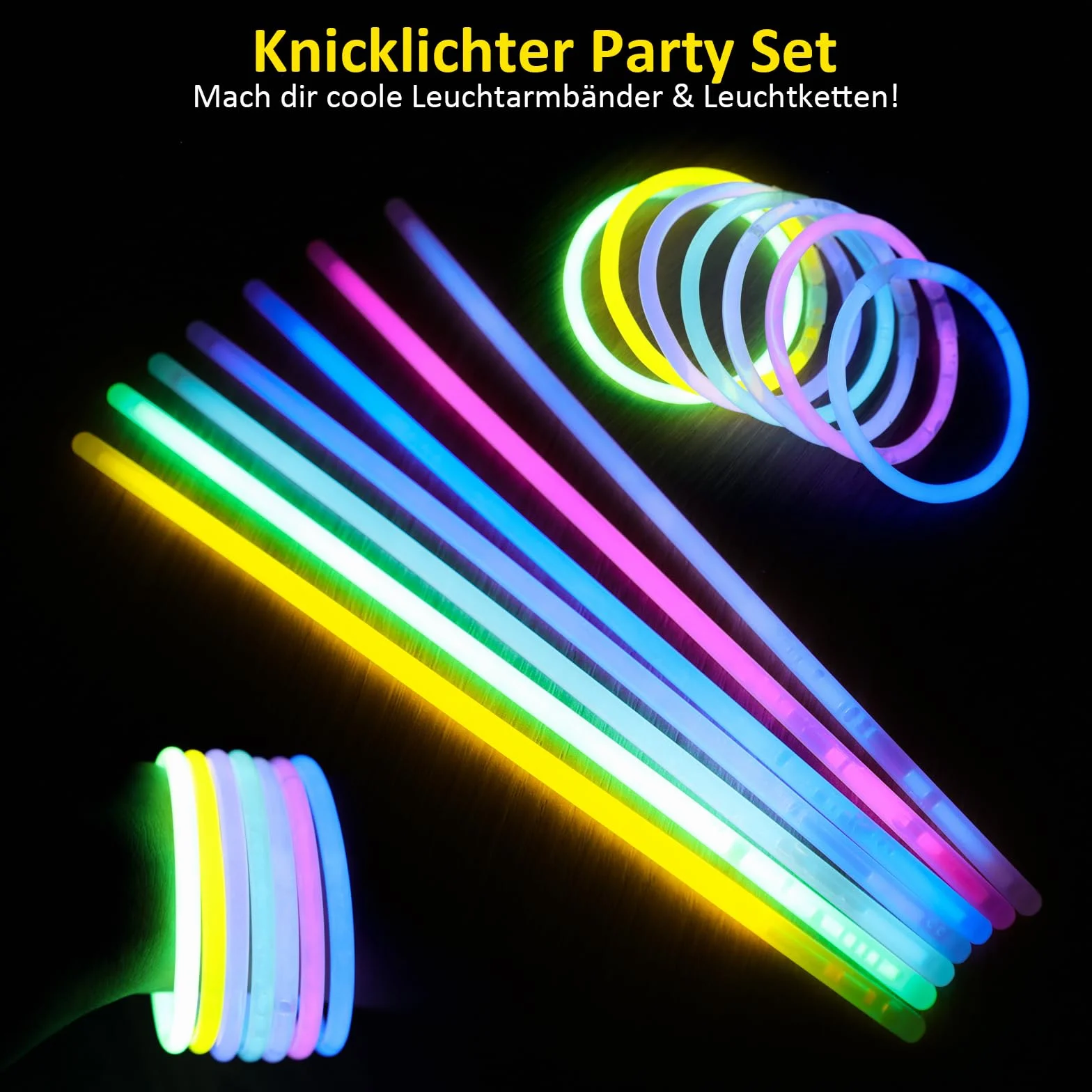 Bastoncini Luminosi Fluo 100 Pezzi - Braccialetti Fluorescenti con Connettori per Festa Compleanno Carnevale