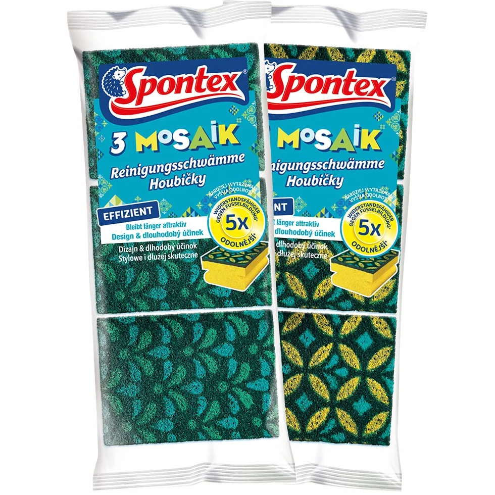Spontex Spugna per pulizia a mosaico, con tecnologia anti-pelucchi e pratica maniglia, colore non selezionabile, confezione da 3