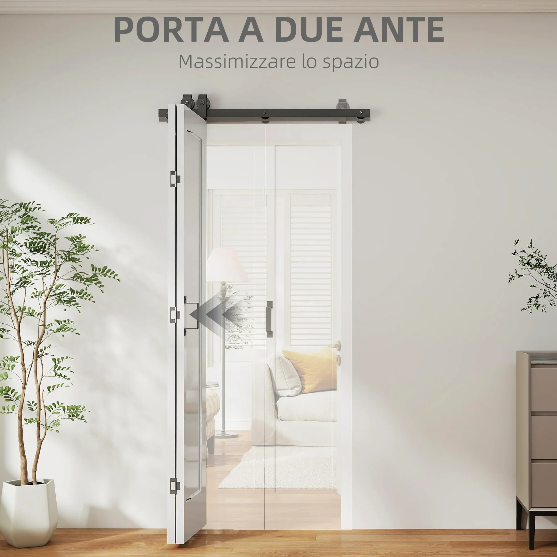 HOMCOM Porta Scorrevole a Libro 90x210 cm, Porta Pieghevole a Portafoglio con Maniglia e Superficie Verniciabile, Bianco