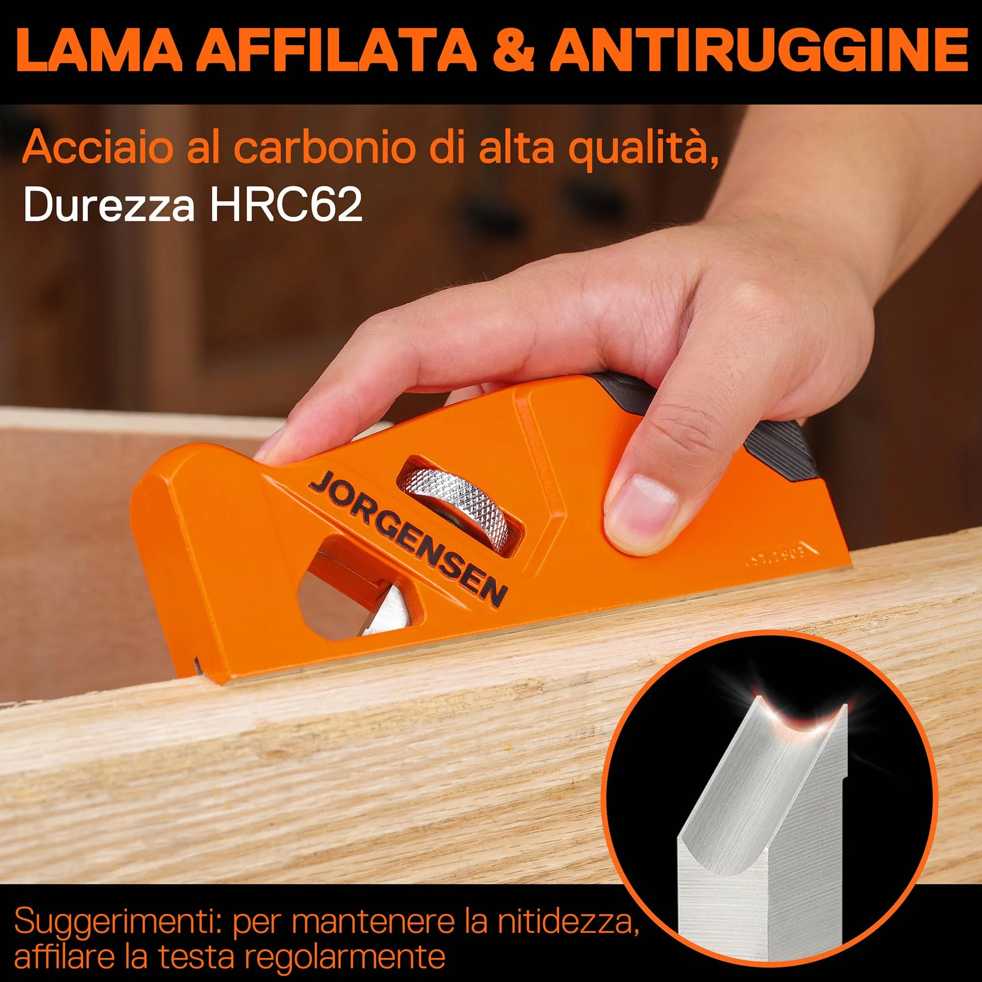 JORGENSEN Pialla a Manuale Mano per Legno Suite 4 Teste di Taglio 45°/3/5/6mm, Piano Angolare per Lavorazione del Legno