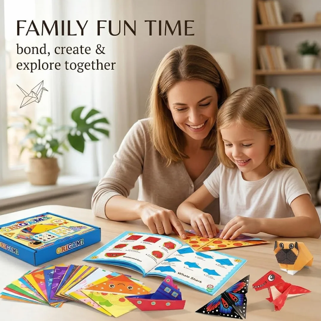 Carta Origami per bambini, include 100 fogli colorati e un manuale di istruzioni con 45 progetti, per stimolare la creatività, la manualità e l'apprendimento attraverso il divertimento