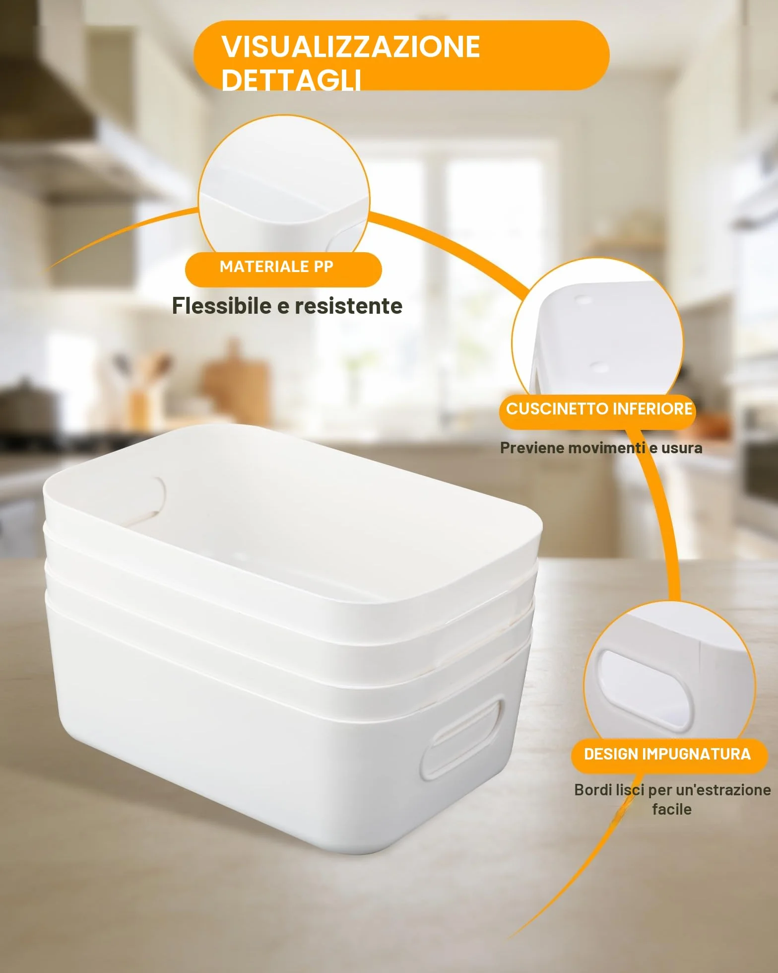 Scatole portaoggetti bianche 4 pezzi – Contenitori plastica impilabili 20x14x7 cm per cucina armadio bagno