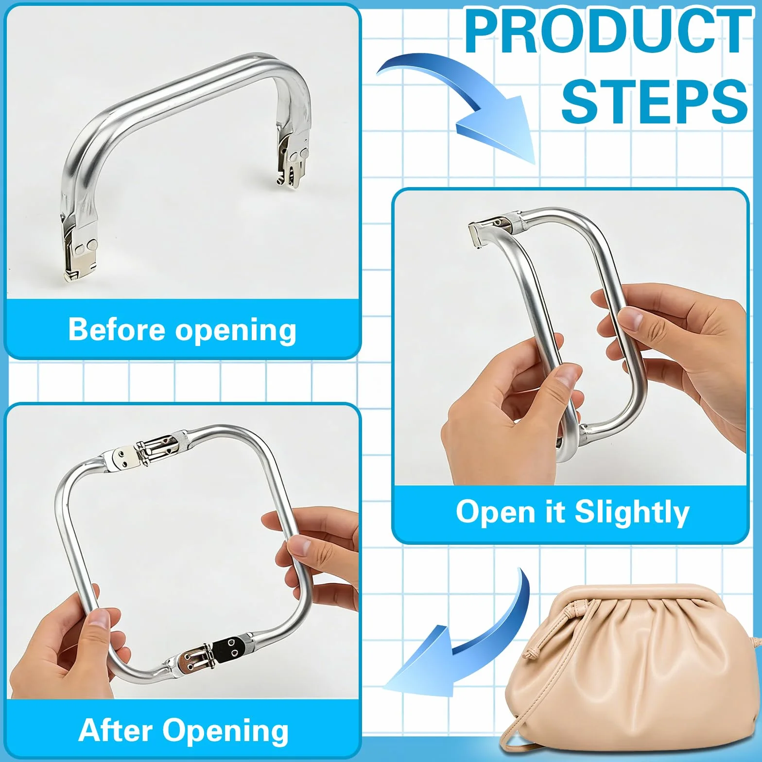 Chiusura Borsa Uncinetto 4 Pezzi Manico in Alluminio 16cm 18cm 20cm 25cm per Borsa Fai da Te