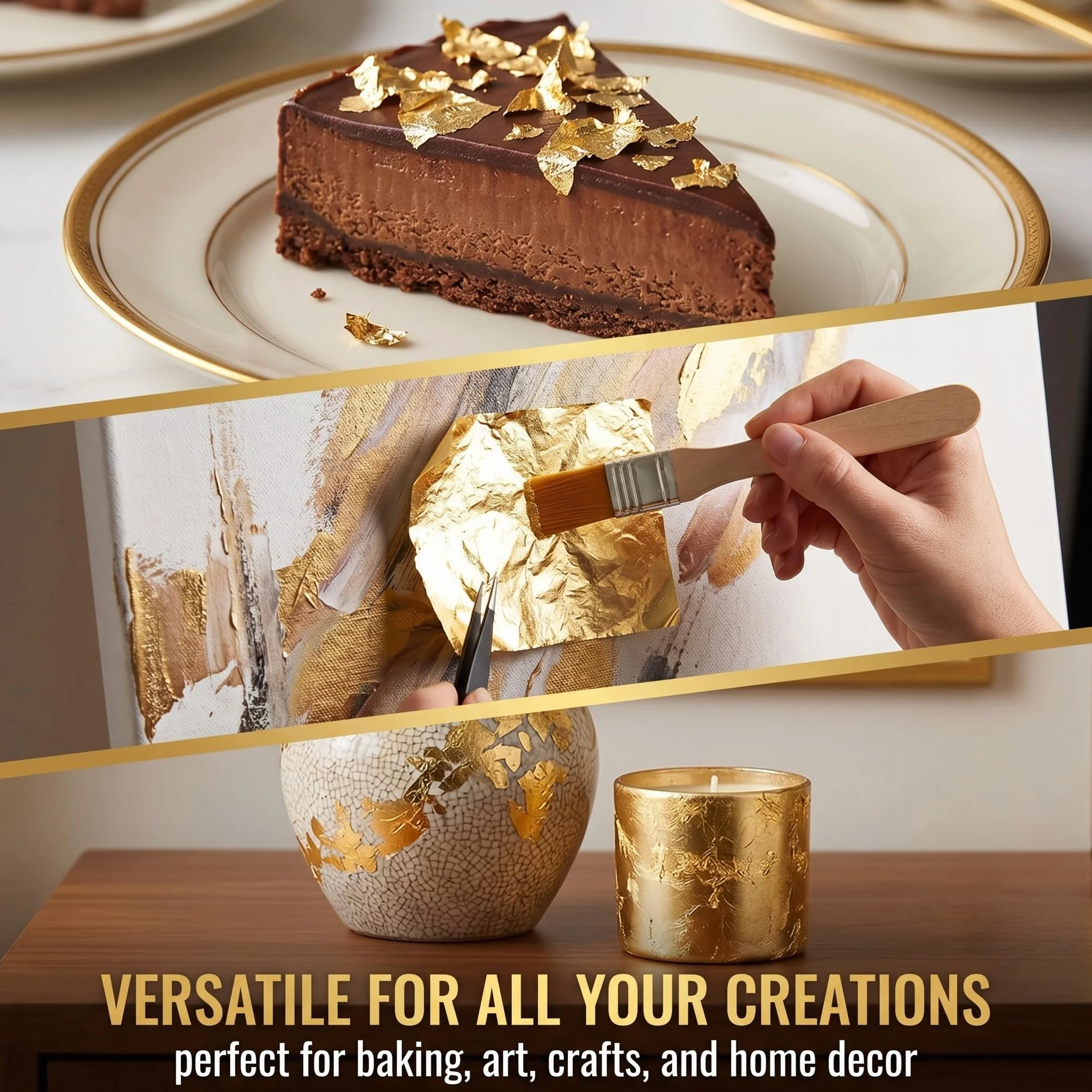 150 Fogli Foglia Oro Commestibile 8X8.5Cm, Carta Lamina Per Decorazione Torte/Artigianato/Pittura, Incl. Pinzette + Pennello, Oro Imitazione 24 Carati