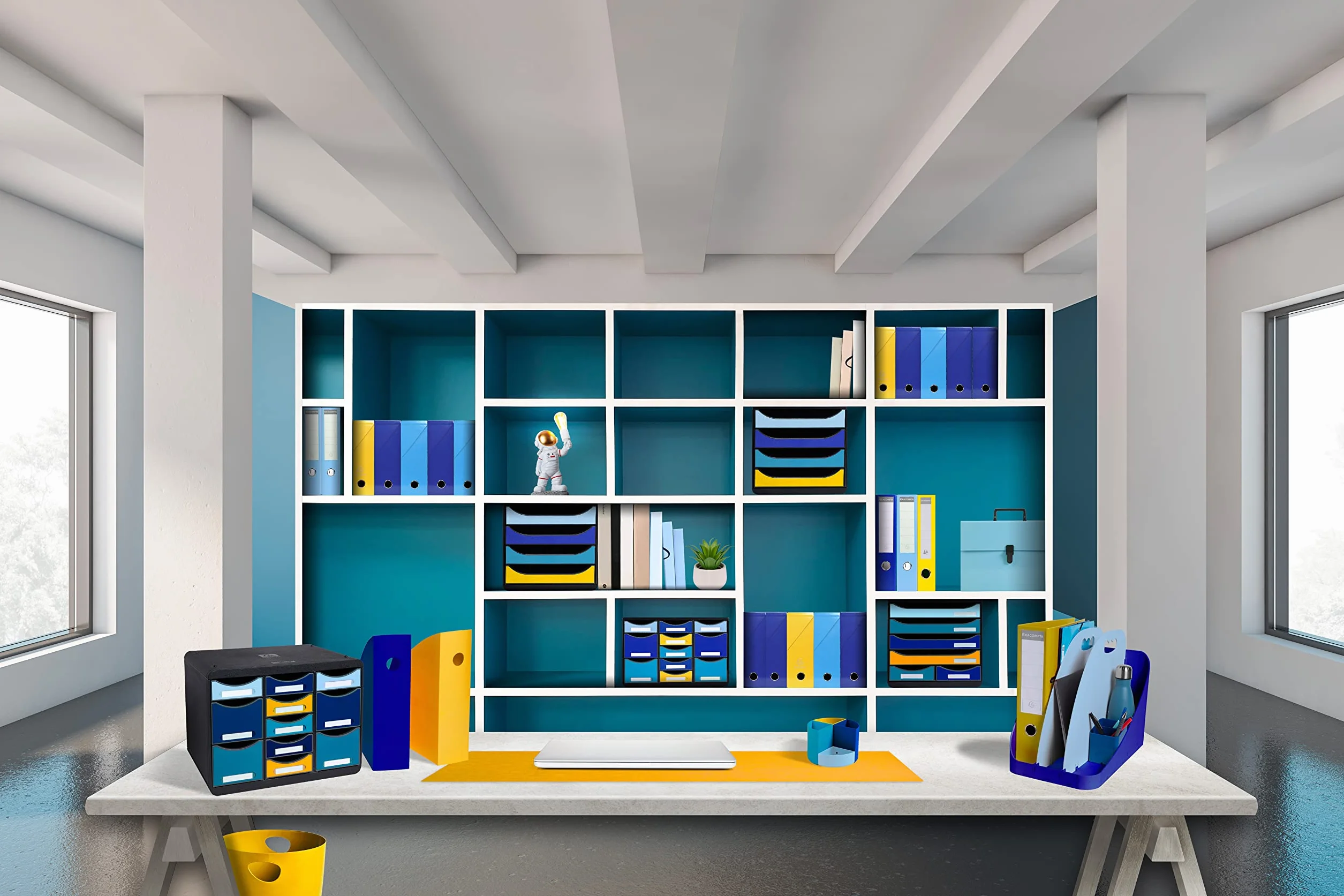 Exacompta - Rif. ECOBIN BeeBlue 45302D - 1 cestino per la carta, con maniglie, volume 15 litri, dimensioni 26,3 x 26,3 x 33,5 cm, per ufficio o casa, 4 colori casuali