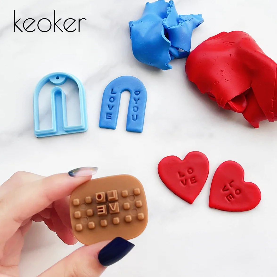 Keoker Timbri a forma di lettera per argilla, timbro in ceramica con doppio piccolo alfabeto utilizzati anche come stampini per biscotti
