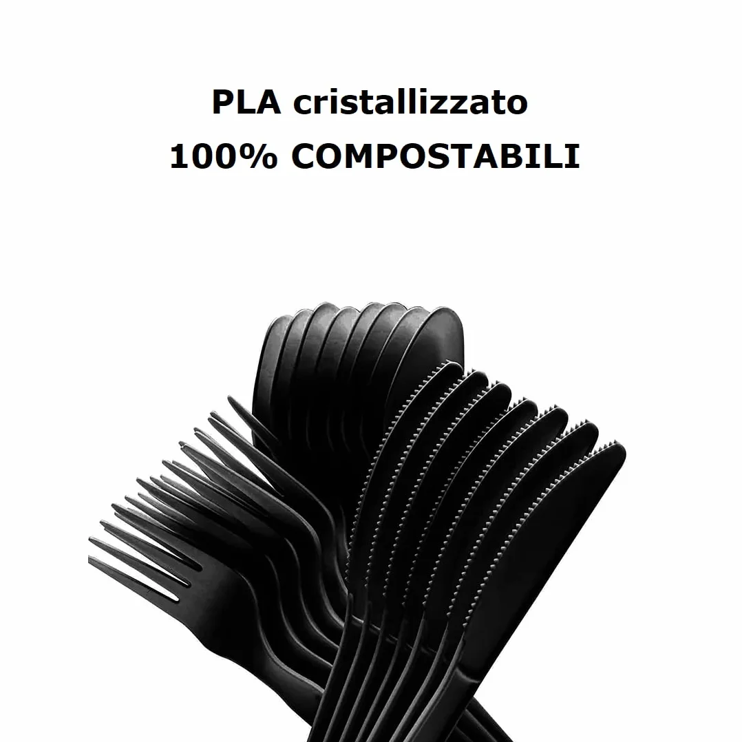 Coltelli NERI Usa e Getta 18cm - Posate Monouso Biodegradabili Compostabili in Mater-Bi - Ecologici - Confezione 100 Pezzi