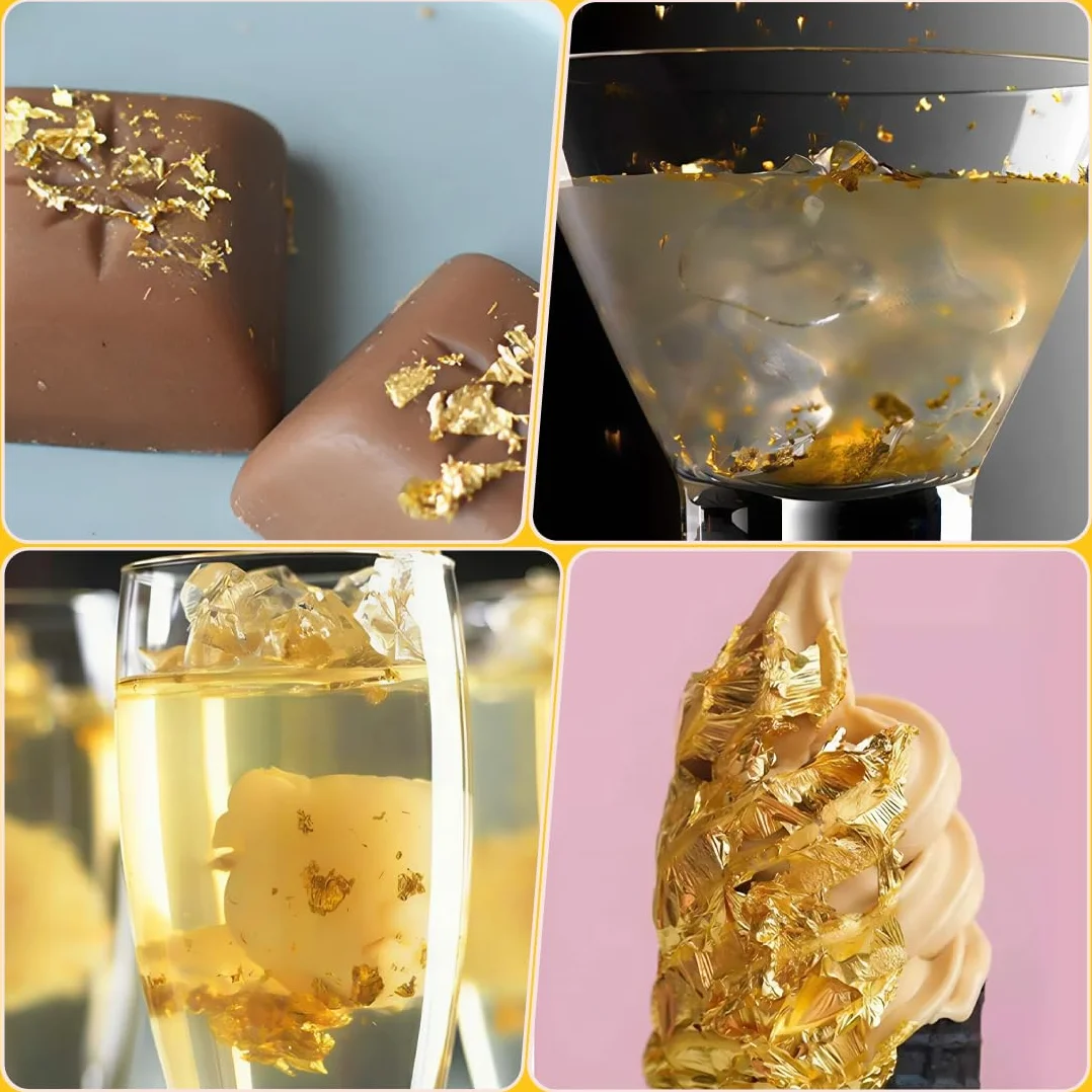 Bottiglie Alimentare con 2 Pinzette, Foglia Oro per Decorazioni Torta, 6 Pezzi, Oro