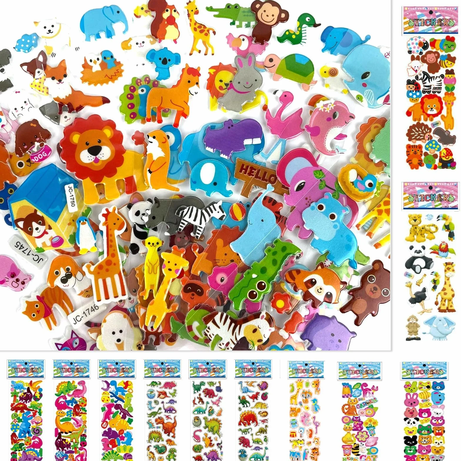 Adesivi 3D per Bambini e Adulti - 450+ Stickers Attacca Stacca con Animali e Viso - 18 Fogli di Adesivi Aesthetic per Regali