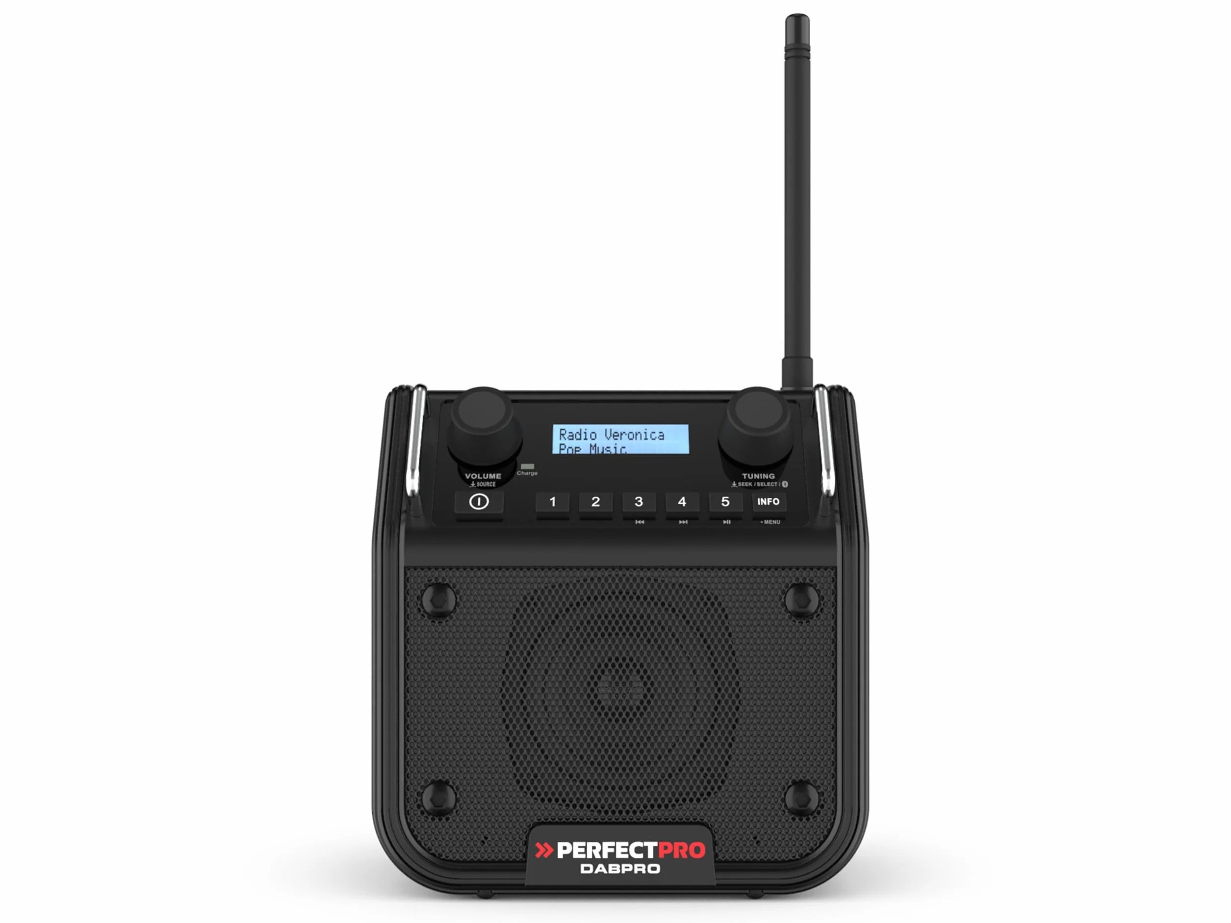 PerfectPro Radio da cantiere DABPRO, DAB+ e ricezione FM, ingresso AUX, MP3, Bluetooth, corrente di rete e ricaricabile, resistente agli urti, IP54, DPR2