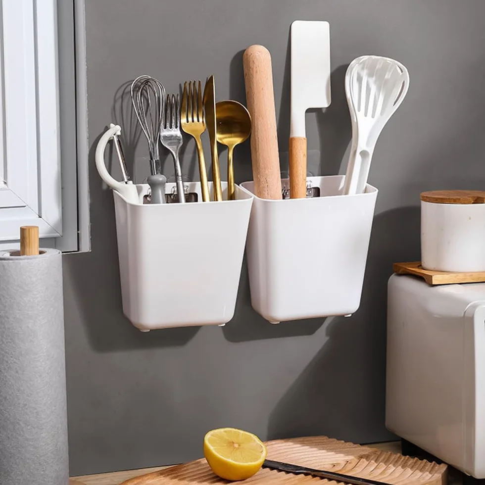 Zikenis 4 Pezzi scatole portaoggetti autoadesive montate a parete, scatola portaoggetti per piccoli oggetti, scatola portaoggetti per porta dell'armadio da cucina, per armadietto, bagno, frigorifero