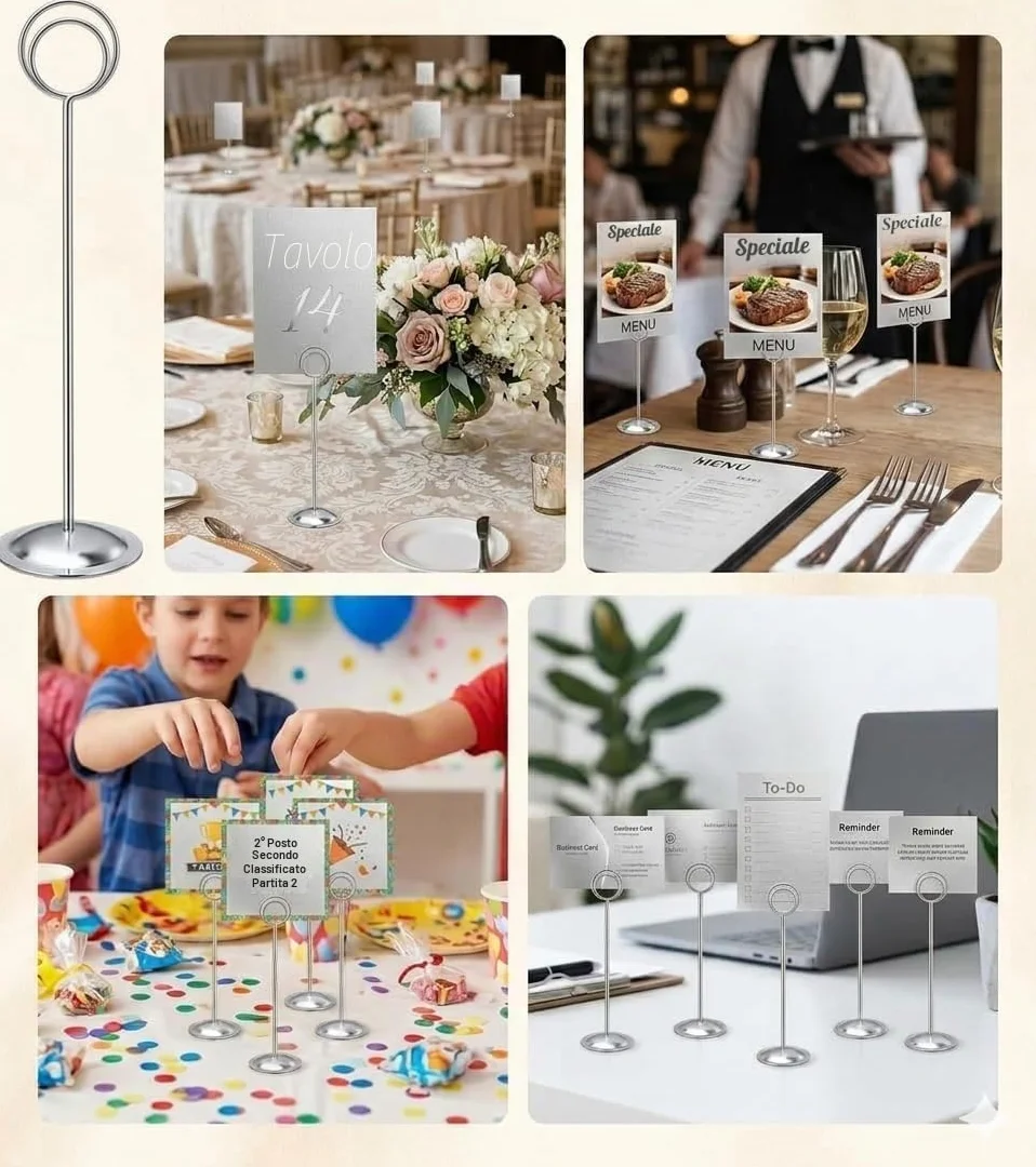 HOHIYA 12 Pezzi Porta Numeri da Tavolo Argento, Supporto Segnaposto in Metallo Alto 30,5 cm, Porta Foto e Porta Cartellini per Matrimoni, Ricevimenti, Feste, Ristoranti e Banchetti