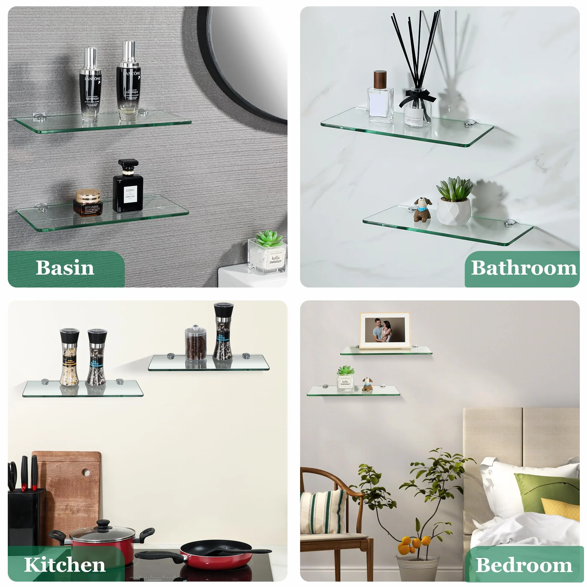 SAYAYO Mensola Doccia Vetro Mensola in Vetro per Bagno Mensola Bagno con Supporto Cromo Lucido, Mensole da Muro 30 CM, 2 Pezzi