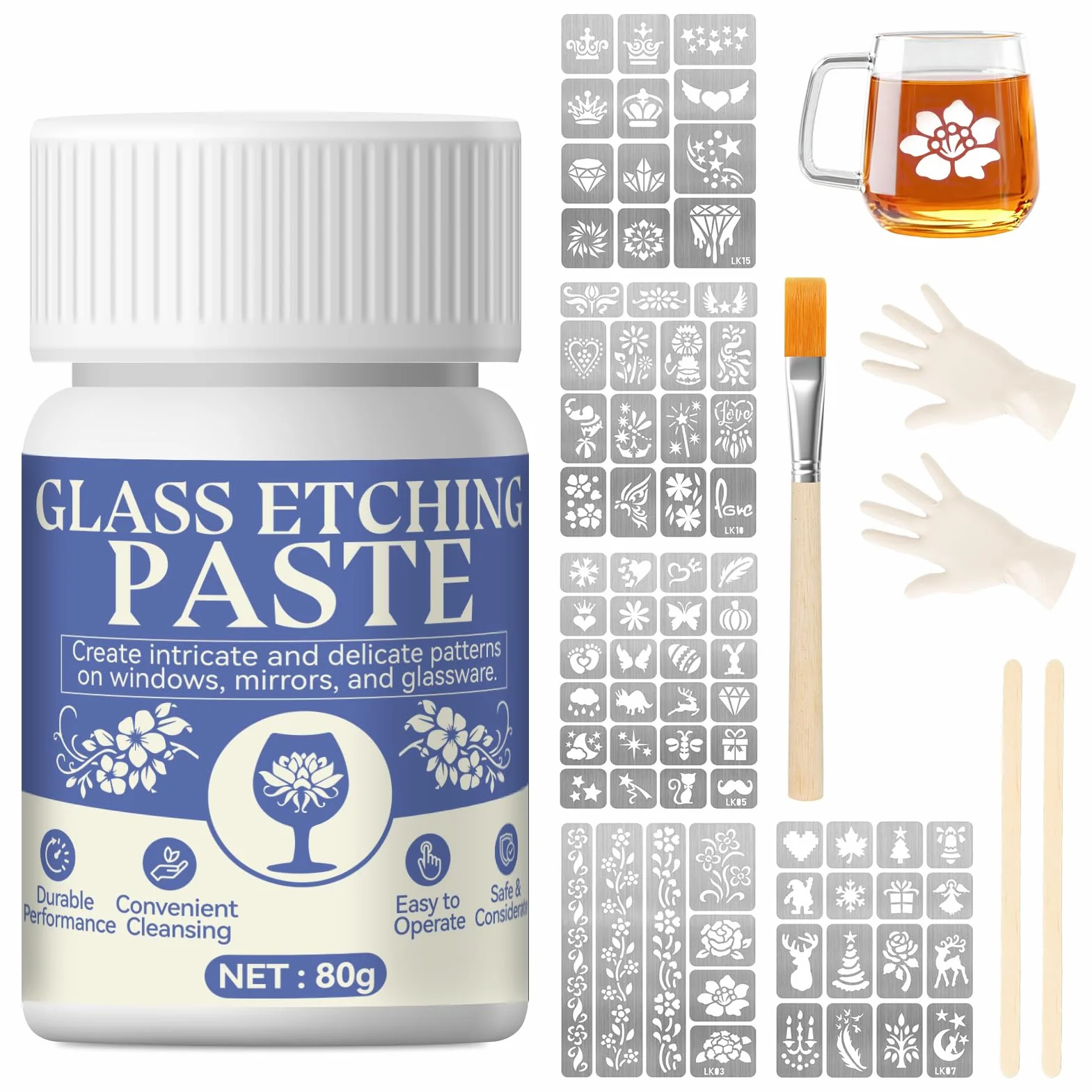 Crema per Incisione Su Vetro, Crema Acidante Vetro, Crema per Incisione, Cream Forma Rapidamente Una Sensazione, Etch Pasta for Glass per Bicchieri Da Vino, Paralumi, Cornici per Foto 80g
