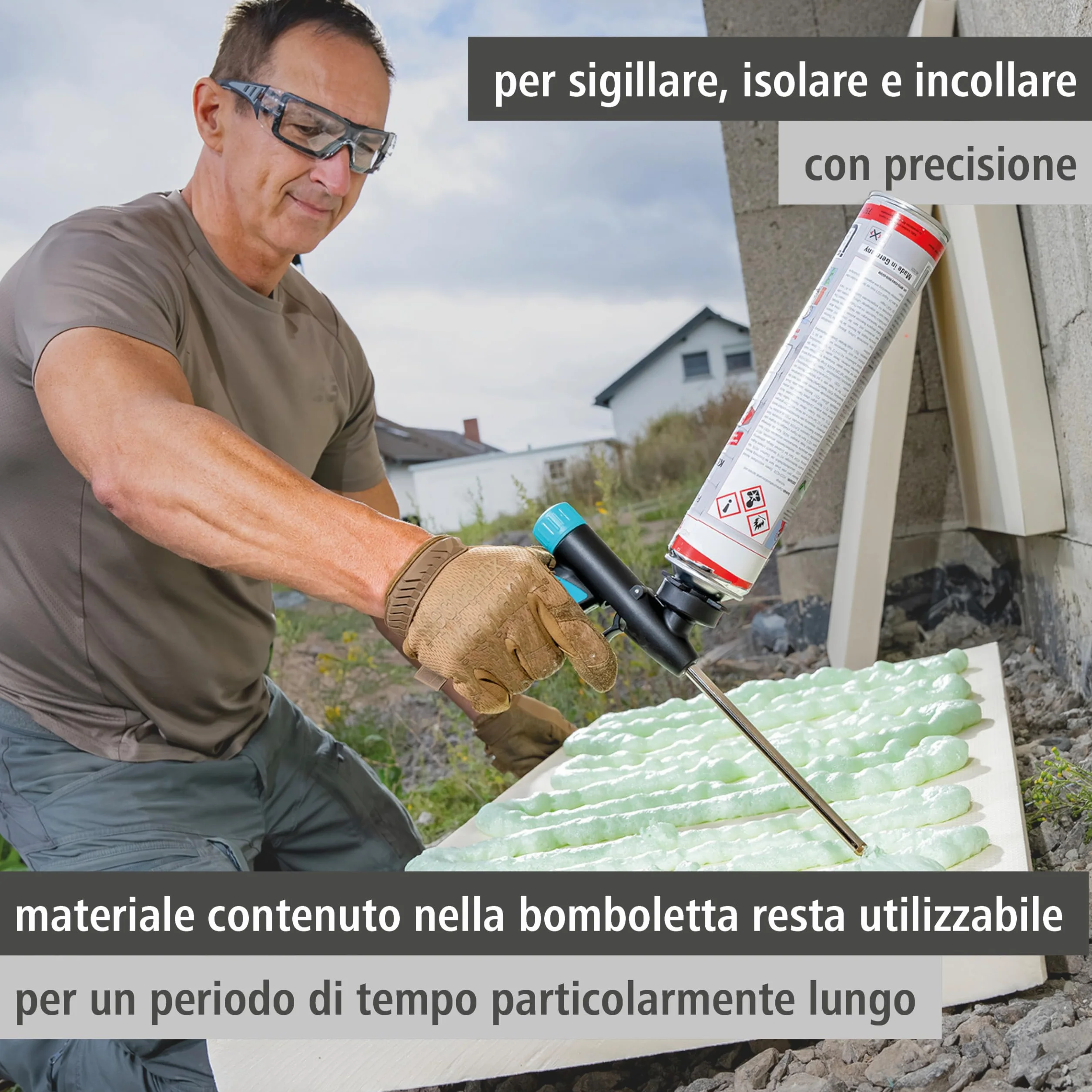 wolfcraft Pistola dosatrice per schiuma di montaggio I 4342000 I Per sigillare, isolare e incollare con precisione