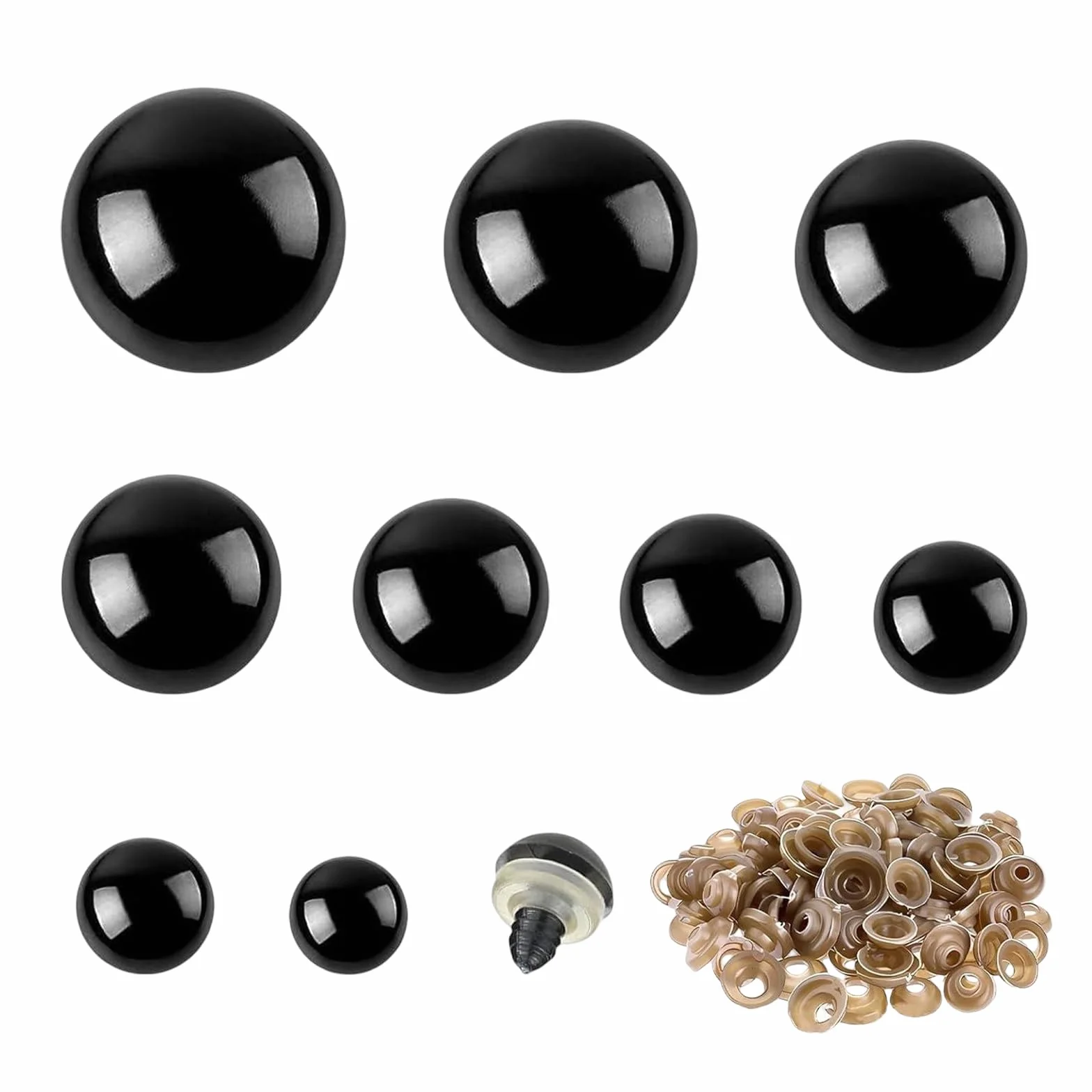 180 Pezzi Occhi Di Sicurezza (90 Occhi Per Bambole + 90 Rondelle) 10-30mm Occhi In Plastica Nera Per La Costruzione Di Bambole Fai Da Te L'ArtigianatoE