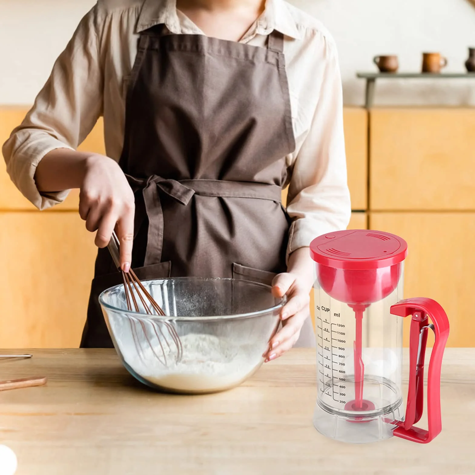 Cocoarm Dispenser per Pastella Automatico, 1200 ml, Mixer Senza Fili per Pancake e Waffle, con Camera Trasparente, Alimentato a Batteria
