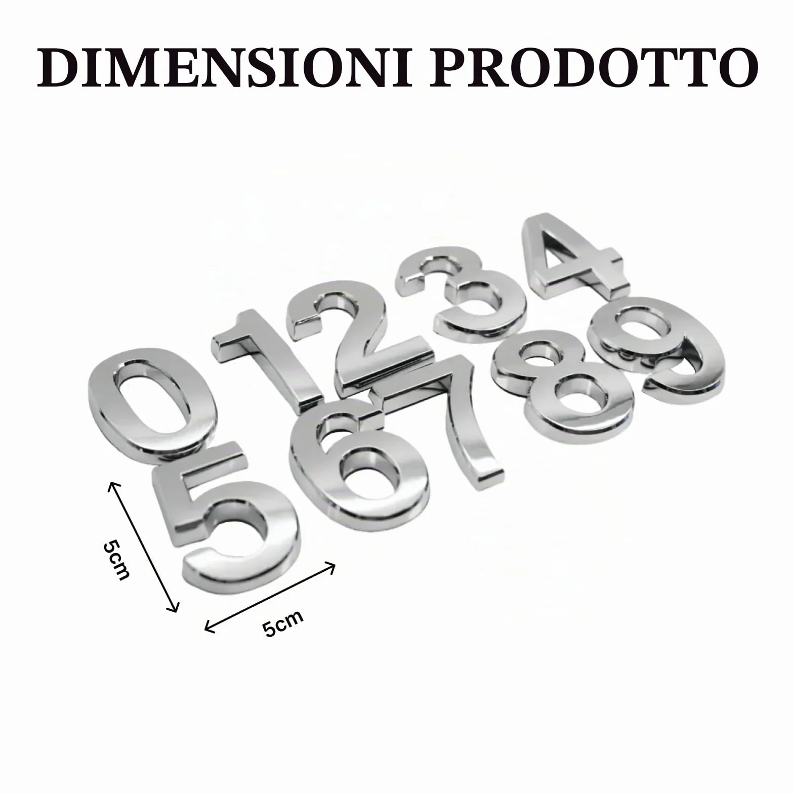 Numeri Adesivi 5 Cm,Numeri Per Cassette Postali,Numeri Camere Hotel Adesivi 3dArgenteo,Targhette Numeriche Da 0A9 Per Case, Appartamenti,Uffici,Cassette Postali (Argento, 50mm)