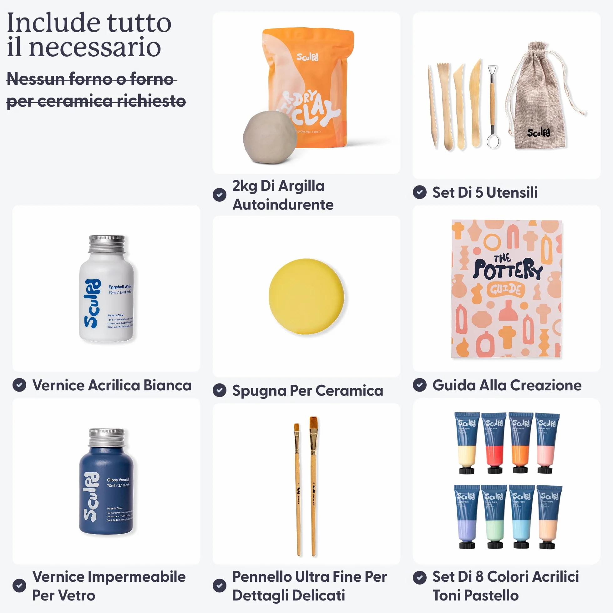 Sculpd Kit di ceramica per principianti con argilla ad asciugatura rapida, set di vernice e strumenti